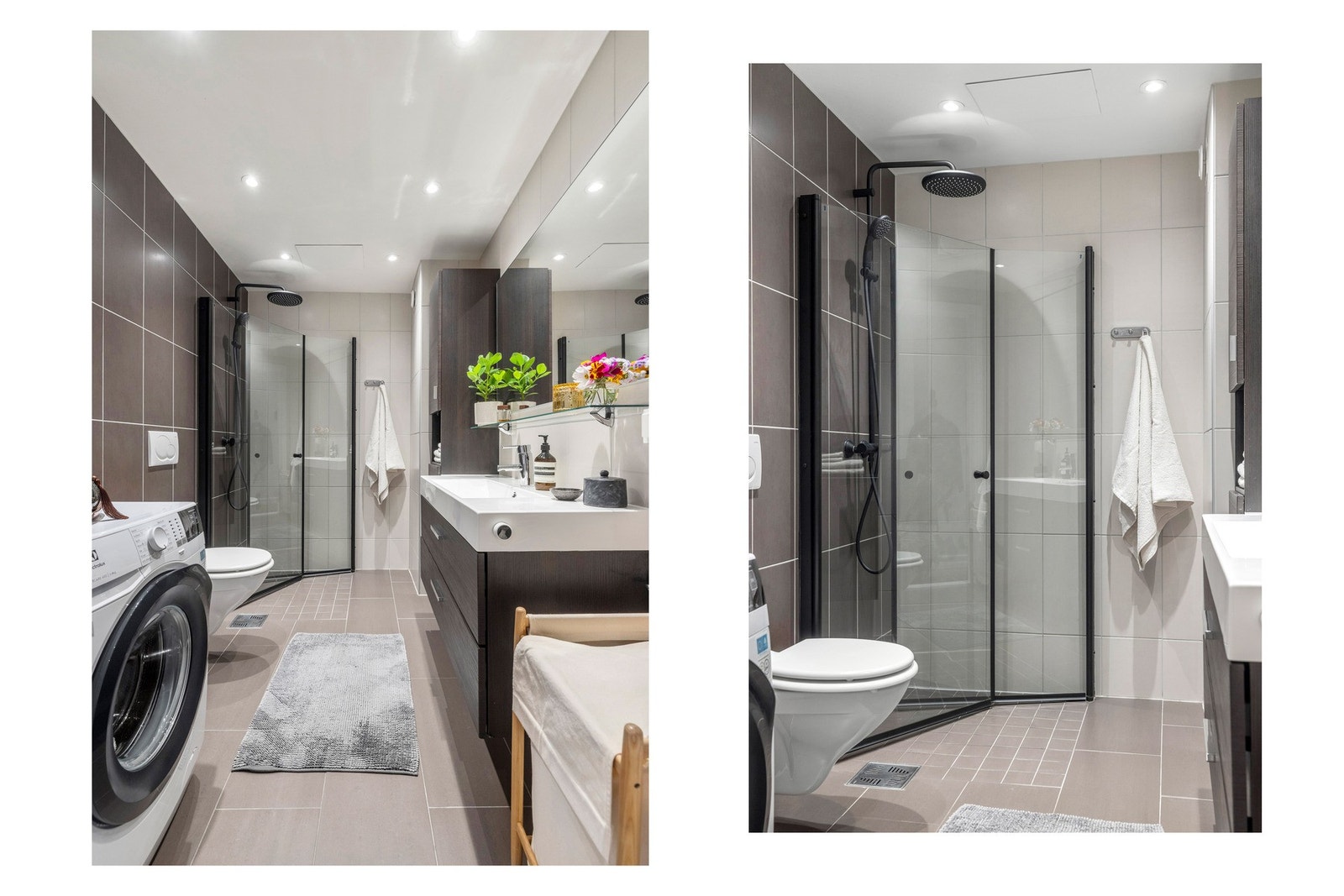 Baderomsinnredningen består av servant nedfelt i møbel med to praktiske skuffer, samt tilhørende speil. Galleribilde