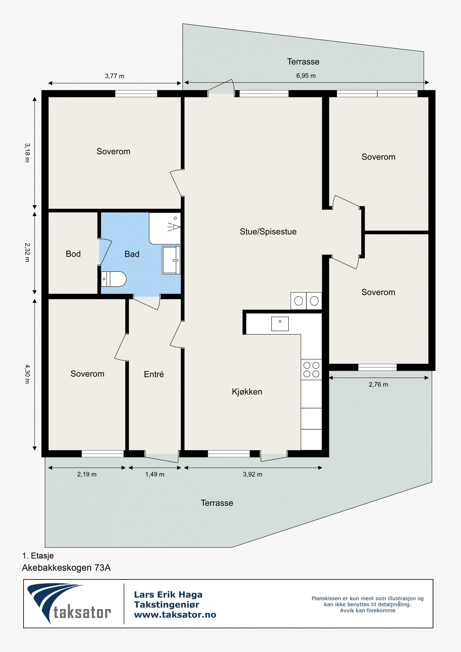 Alternativ plantegning med et ekstra soverom. Galleribilde