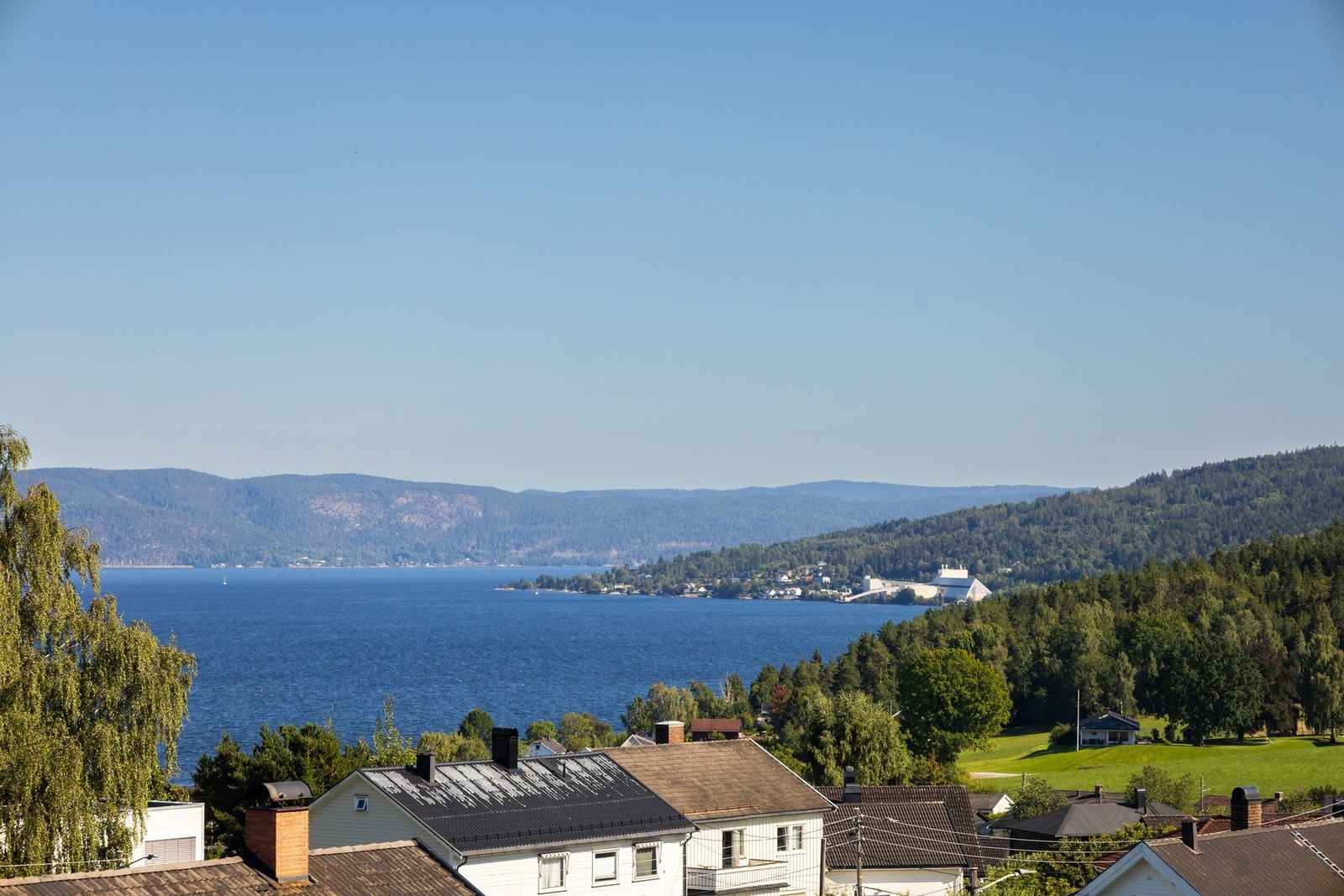 Utsikt over fjord og skogkledde åser Galleribilde