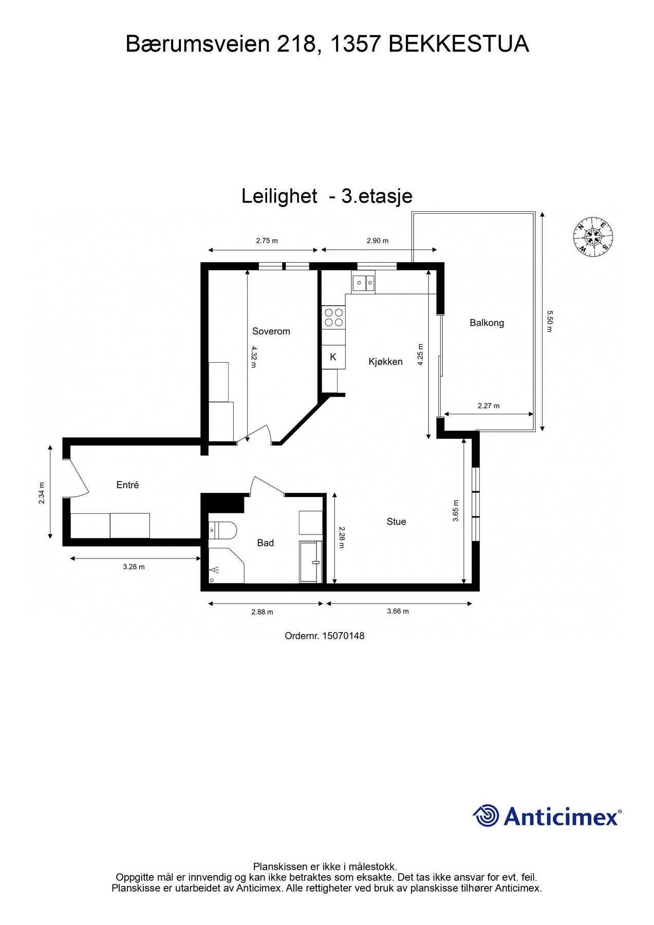 Plantegning - Leiligheten ligger i byggets 3. etasje Galleribilde