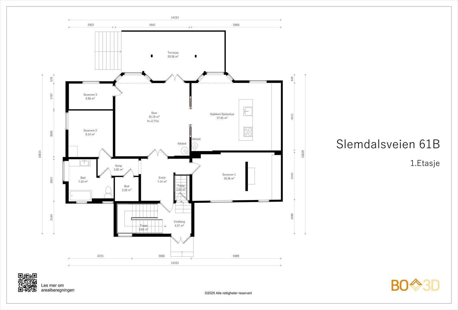 Planskisse: Boligen ligger i 1.etasje i en nydelig 3-mannsbolig oppført i 1916. Boligen består av felles entré m/ plass til barnevogn, gang med eget garderoberom, stue med utgang til terrasse og stor (egen) hage, kjøkken/spisestue, 3 soverom og bad. Galleribilde