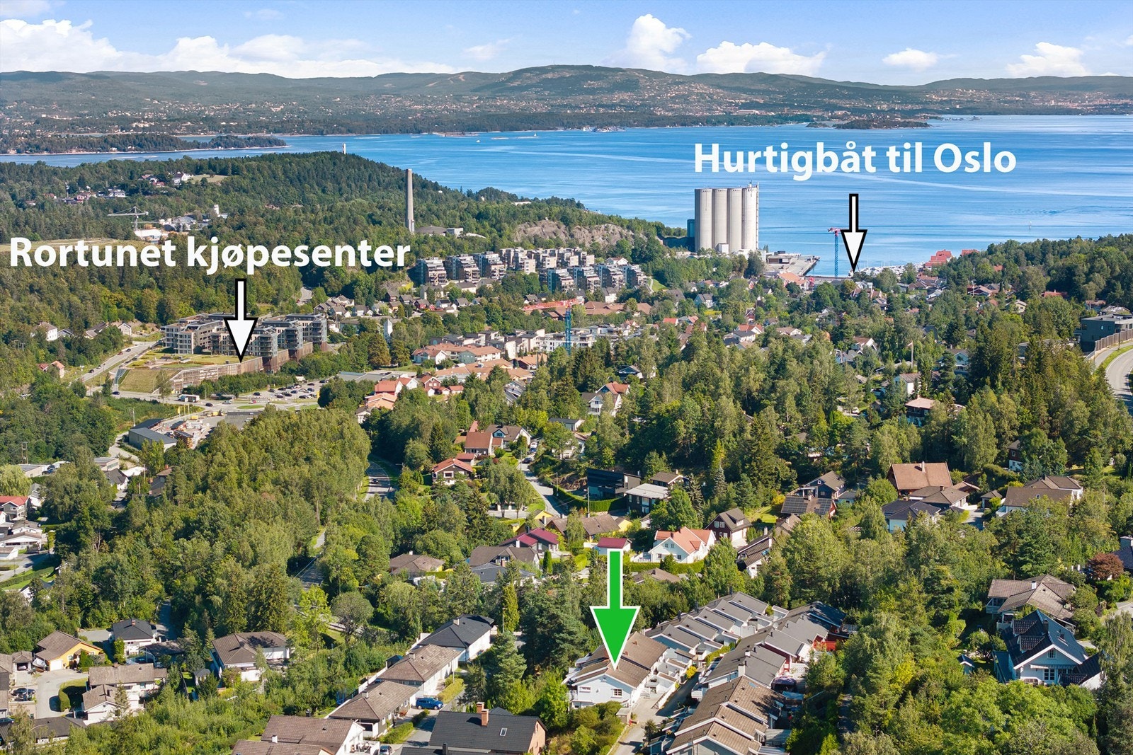 Kort vei alt fra barnehager og skoler, til Rortunet, hurtigbåt og oslofjorden Galleribilde