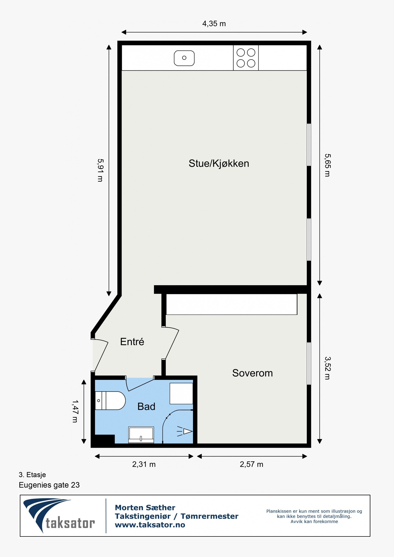 Plantegning av Eugenies gate 23 - 3. etasje Galleribilde