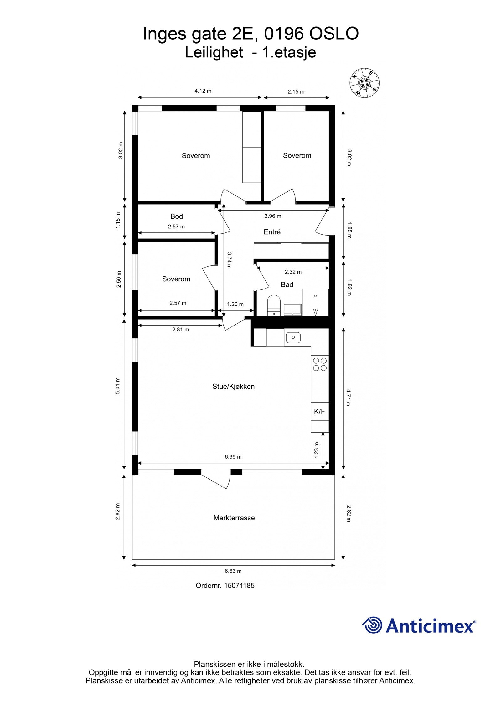 Plantegning med mål. Galleribilde