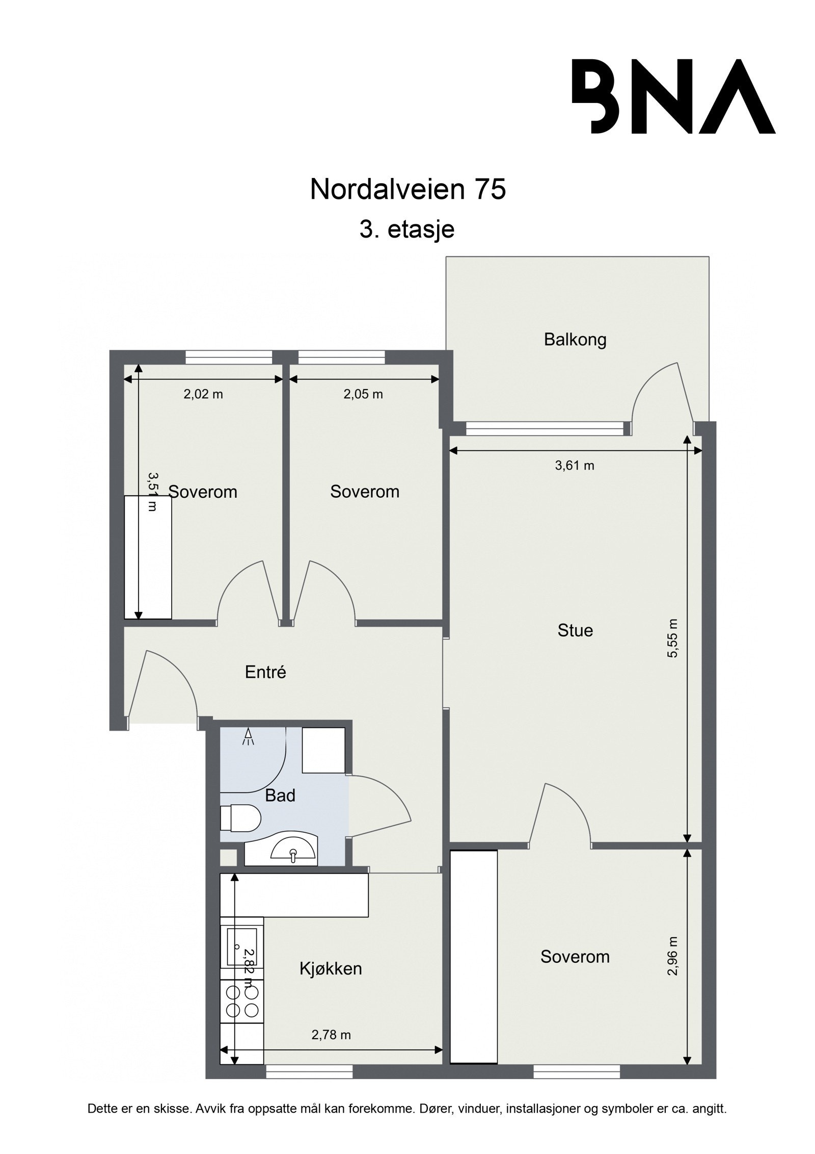 Plantegning. Leiligheten disponerer også to kjellerboder på ca. 4 kvm hver Galleribilde