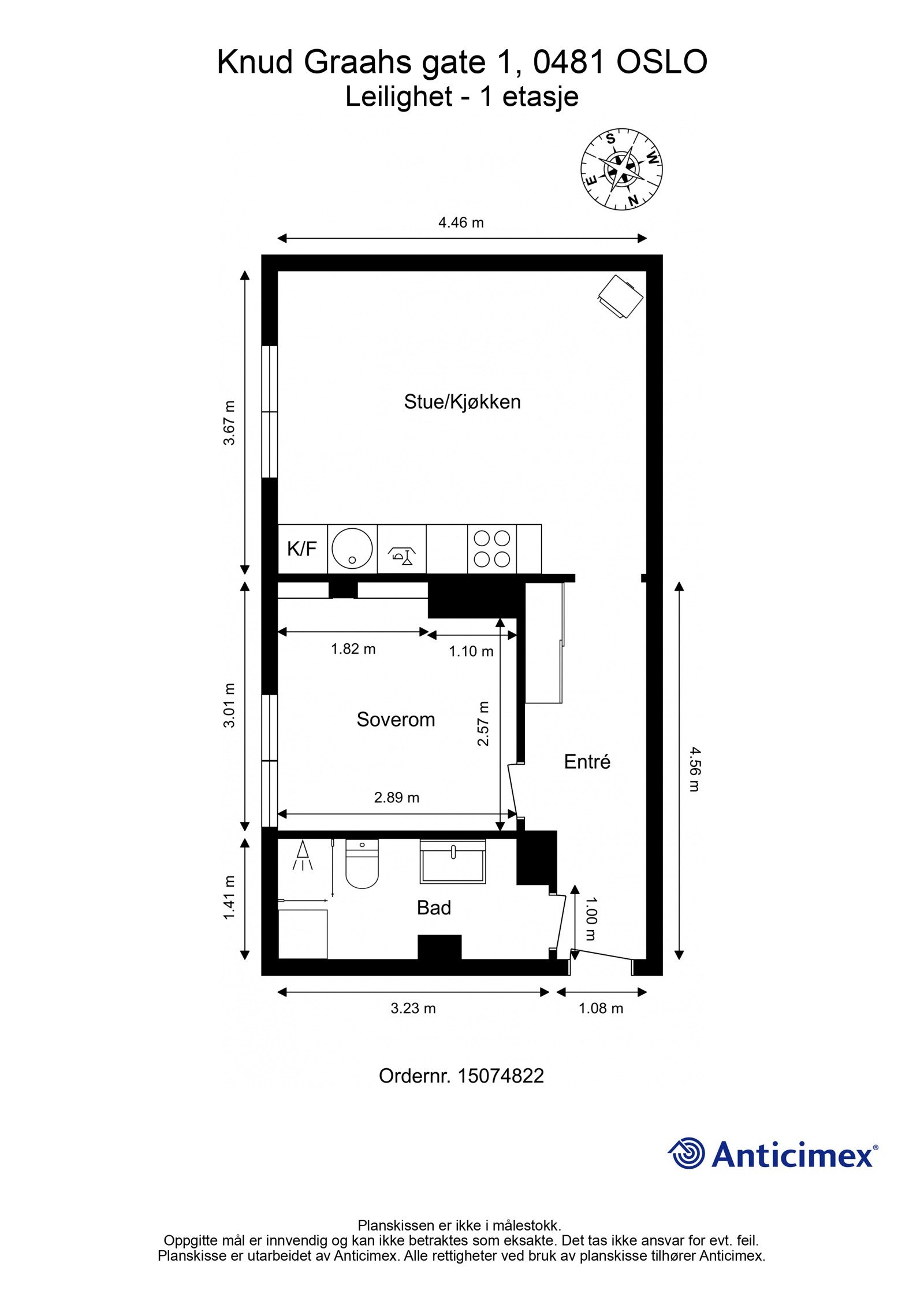 Plantegning. I tillegg disponerer leiligheten to kjellerboder på ca. 6m² og ca. 5m². Galleribilde