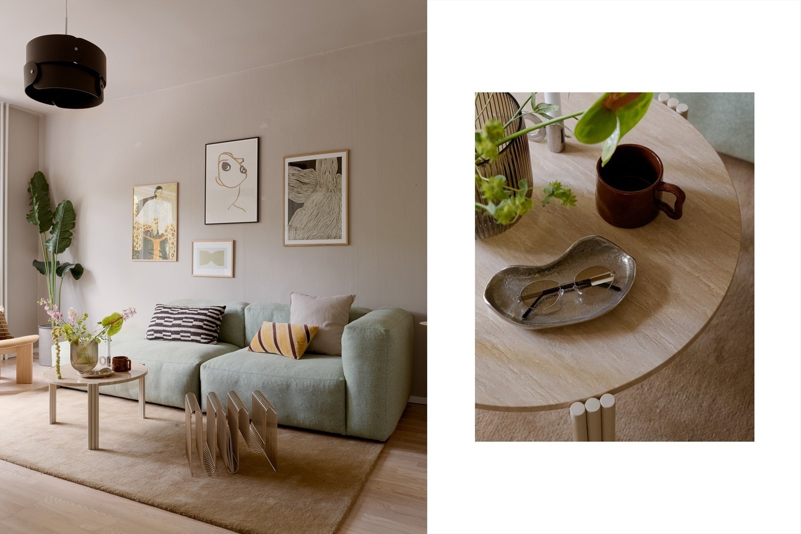 Vegger og tak er malt i en tidløs beigetone som sammen med det lyse gulvet gjør rommet enkelt å møblere etter egne ønsker og behov. Galleribilde