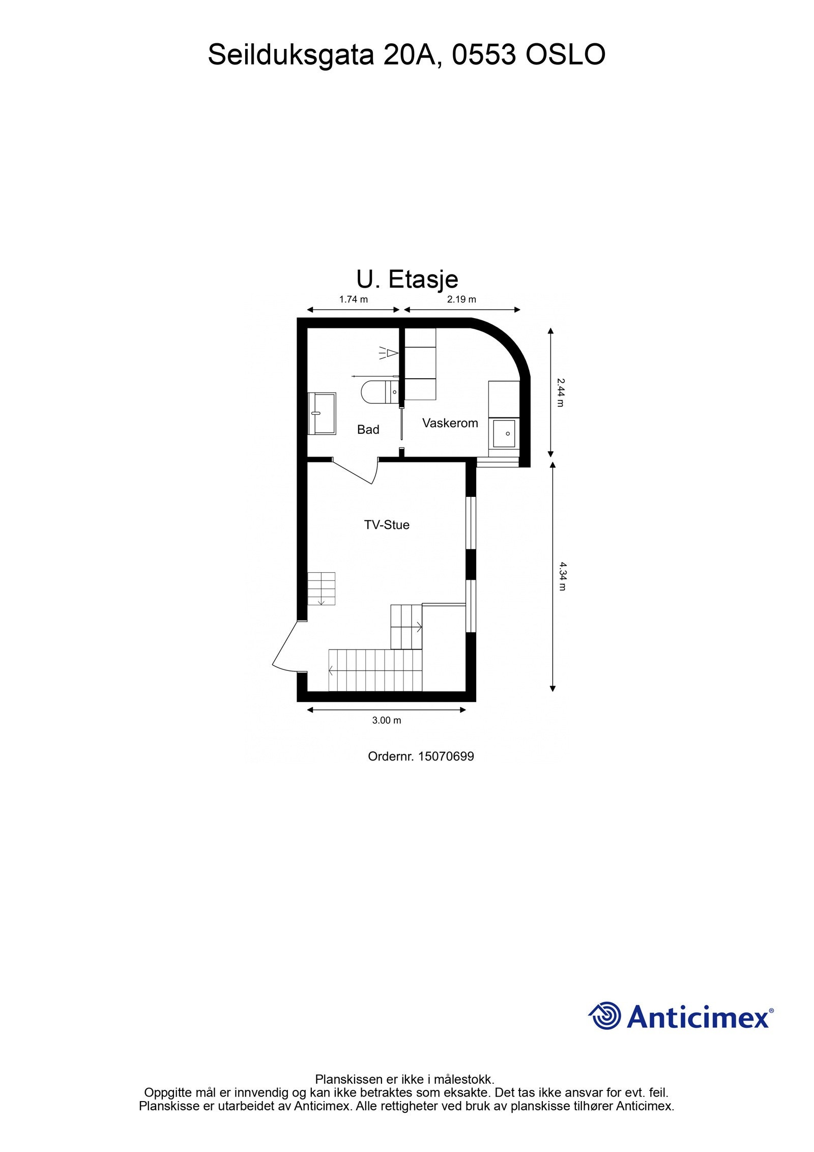 Plantegning for underetasjen som er totalrenovert i 2022. Galleribilde