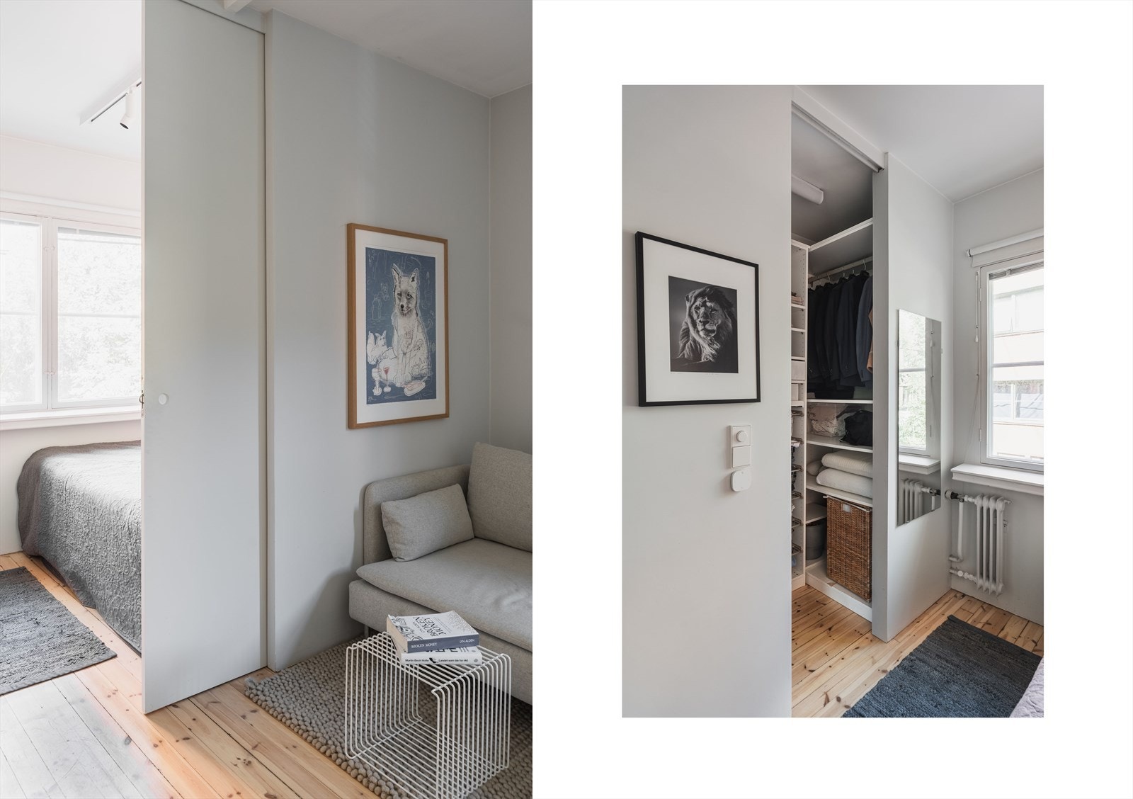 Fra stue til soverom. Plassbesparende skyvedør og inngang til walk-in closet Galleribilde