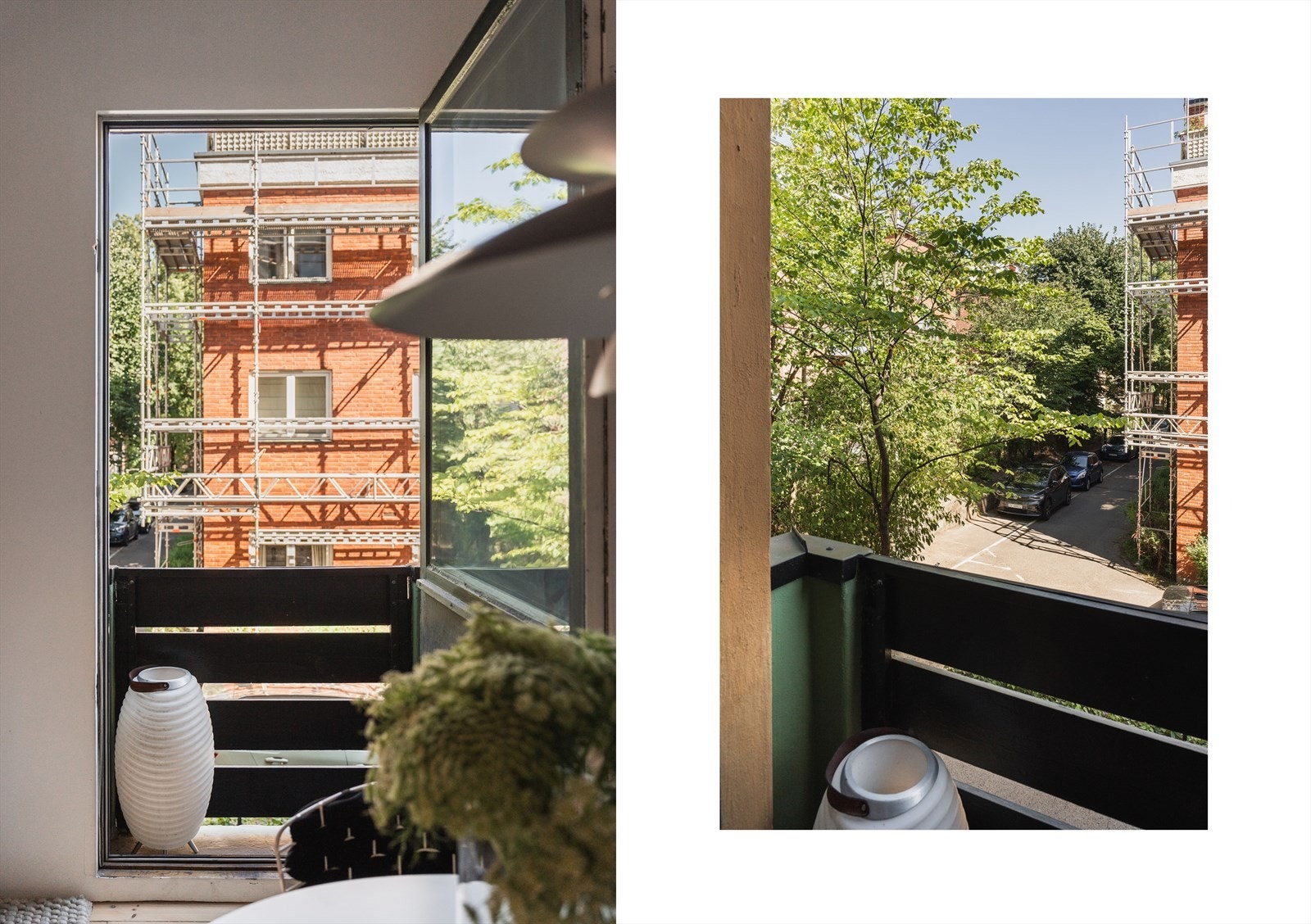 Koselig fransk balkong med formiddagssol Galleribilde