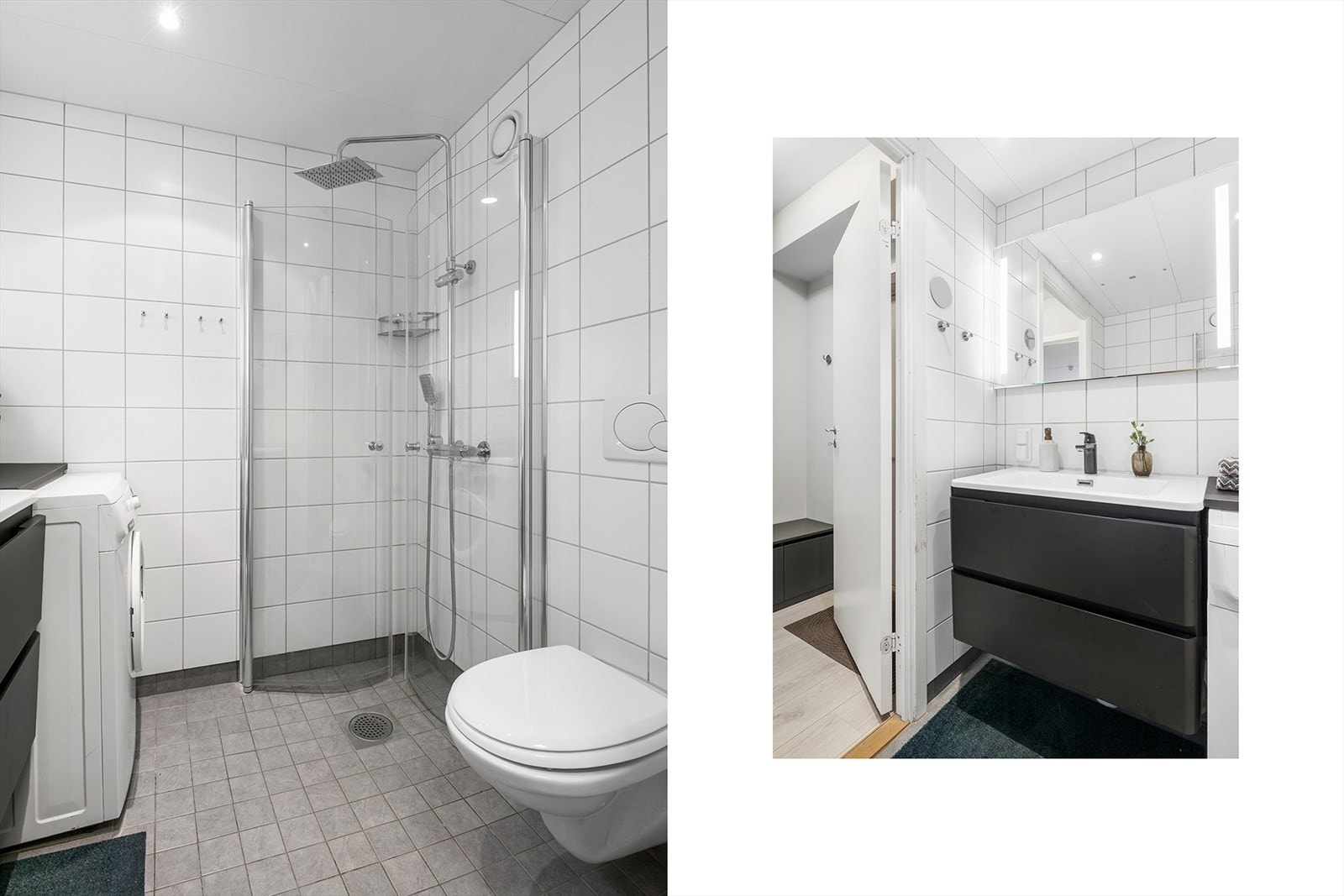 Pent og flislagt bad fra byggeår med elektrisk varmekabler Galleribilde