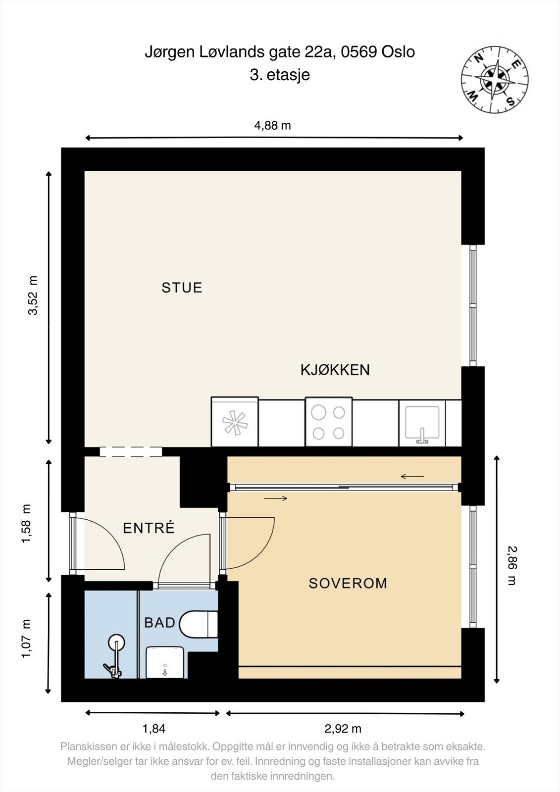 Selgers oppmåling av boligen. Dette er ca mål. Forbehold om feilmåling. Galleribilde