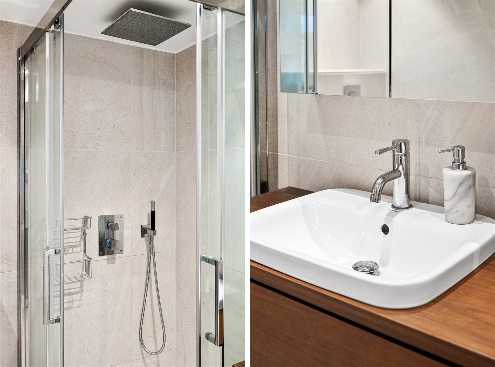 Baderomsinnredningen er av L-Cube av Christian Werner (for Duravit) i amerikansk valnøtt. Galleribilde