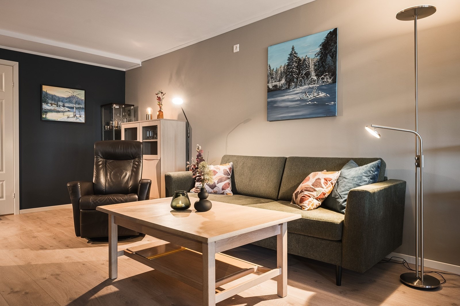 God og moderne standard med pen enstavs laminat på gulv og glatte overflater malt i innbydende farger. Galleribilde