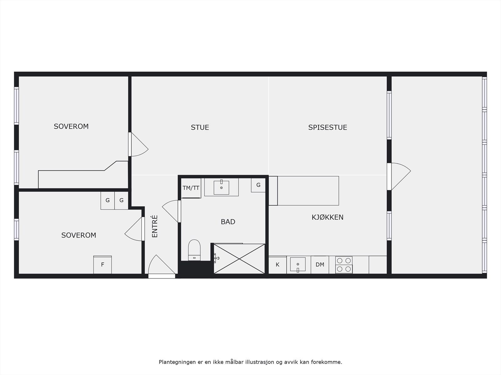 Plantegning. I tillegg disponerer leiligheten en kjellerbod på ca. 8m². Heis i bygget. Galleribilde