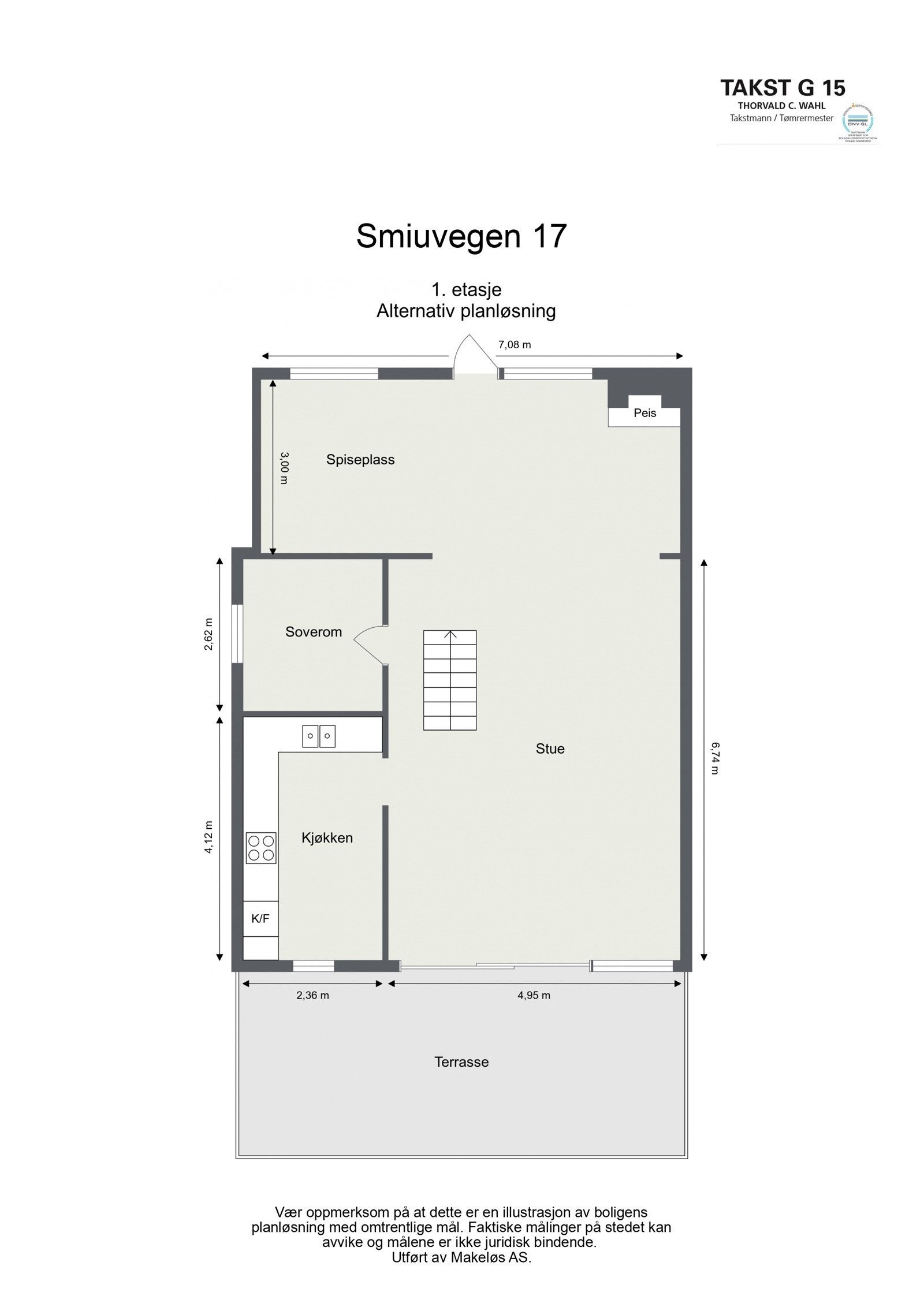 Alternativ planløsning i hovedetasjen hvis du har behov for 4 soverom (1 vegg som deler spisestuen/stuen). Du har fremdeles en romslig stue og kjøkken. Galleribilde