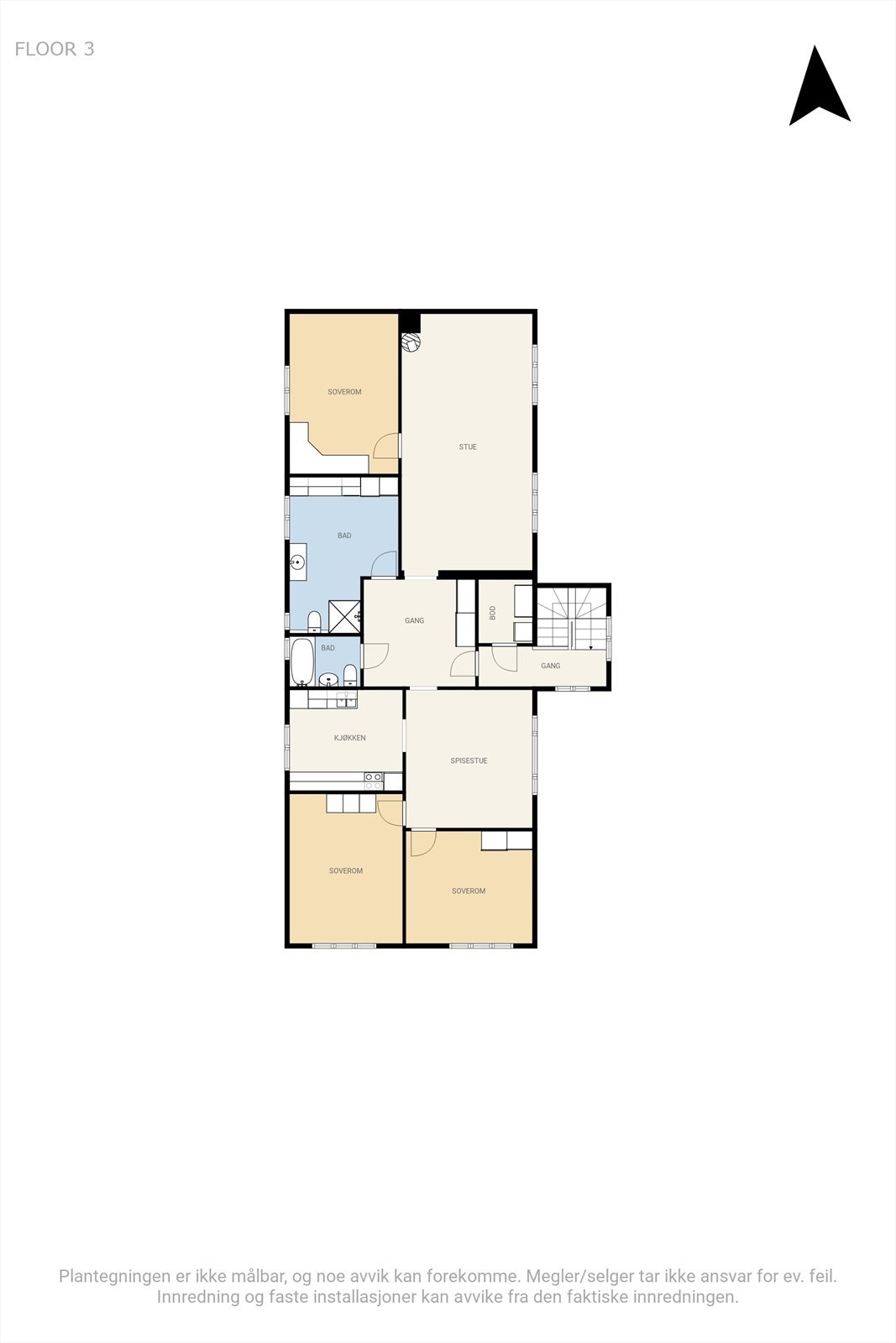 Plantegning av leiligheten i 2.etasje. Galleribilde