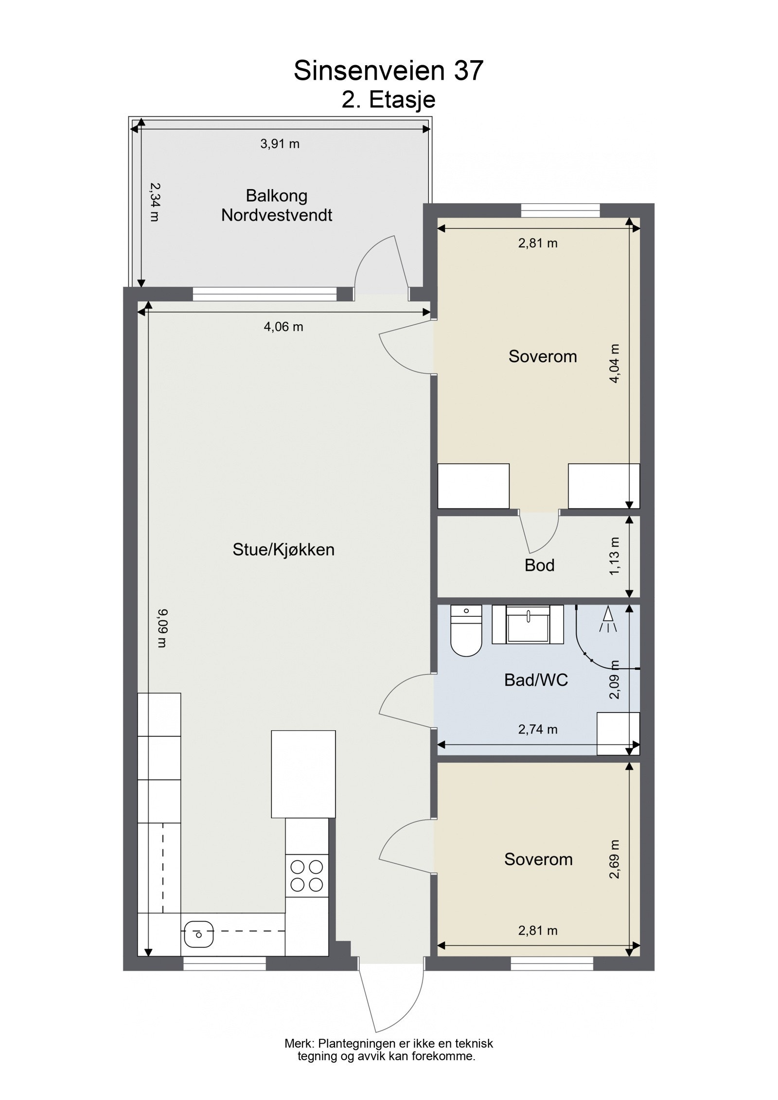 Plantegning med mål. I tillegg medfølger en kjellerbod på 5 kvm og garasjeplass. Galleribilde