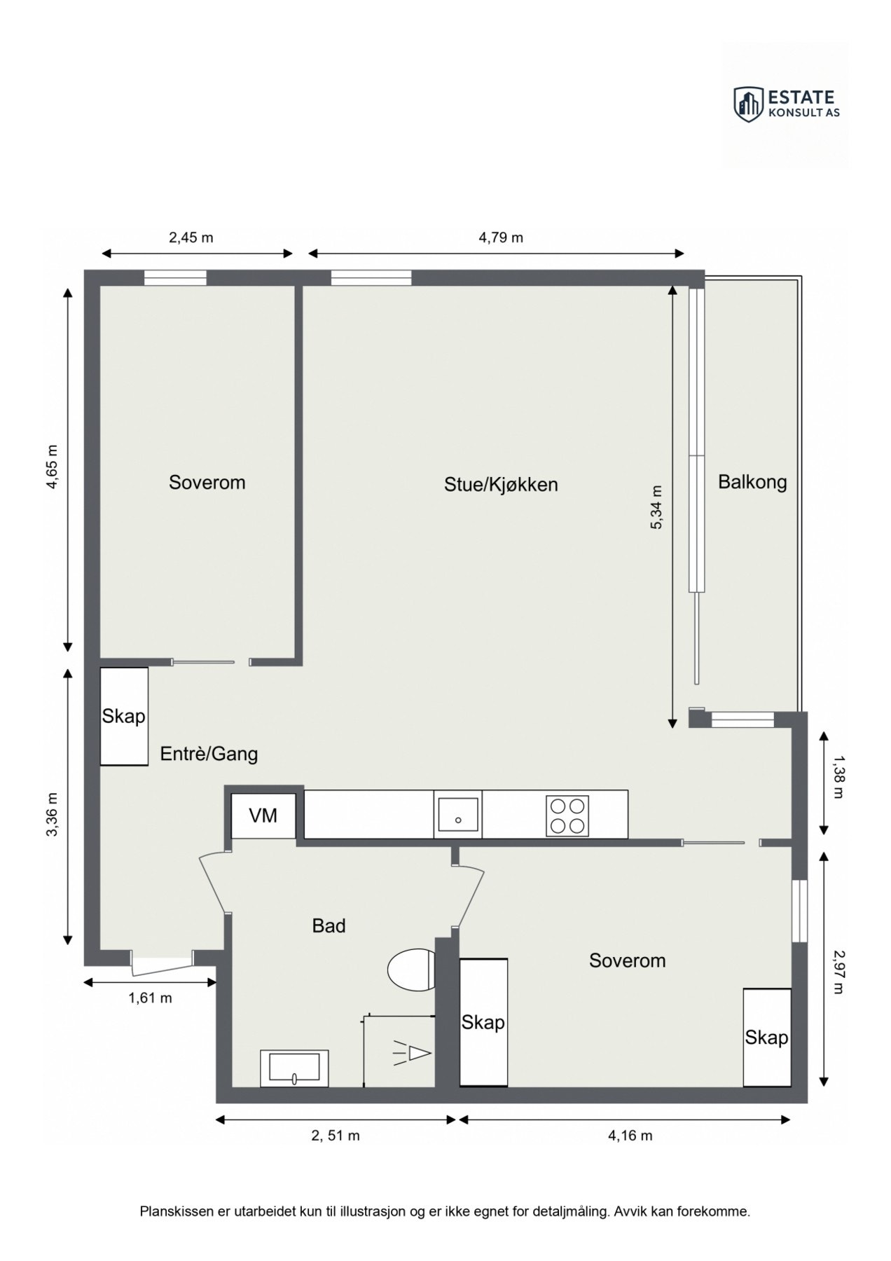 Vi starter med planskissen slik at du får orientert deg litt. I tillegg til innvendige arealer medfølger det også en kjellerbod på ca. 6 kvm. Galleribilde