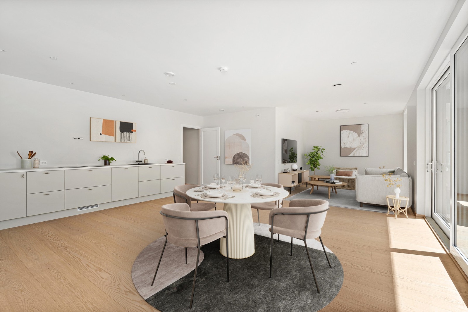 Leiligheten har en fin og arealeffektiv planløsning. (3D-møblert bilde for illustrasjon) Galleribilde