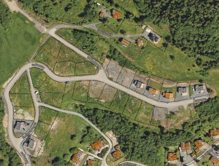 Flyfoto med eiendomsgrenser Galleribilde