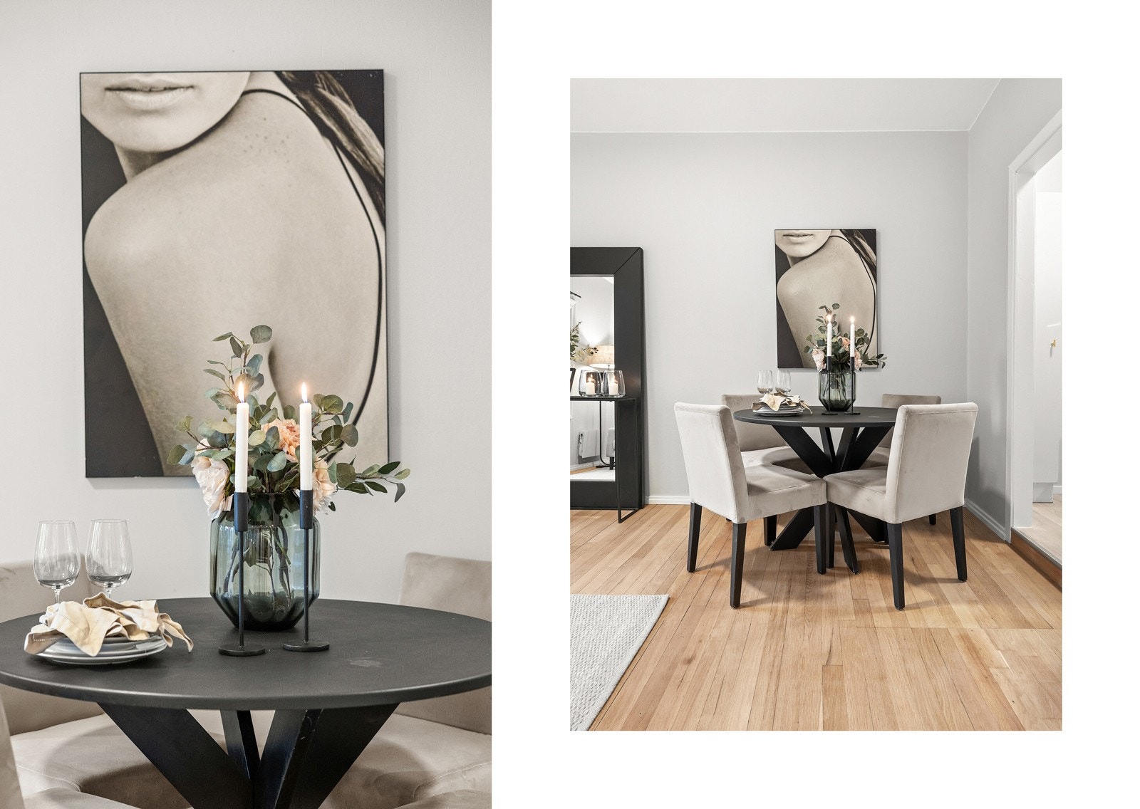 Det er god plass til spisegruppe i stuen. Galleribilde