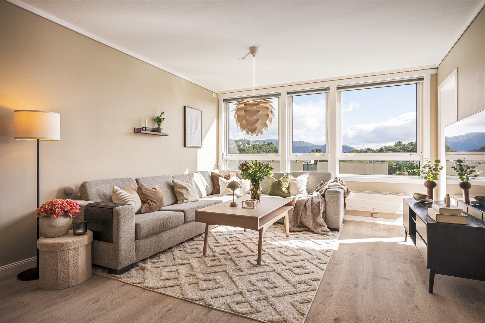 Fra stuen på 27,5 kvm er det også nydelig utsikt. Galleribilde