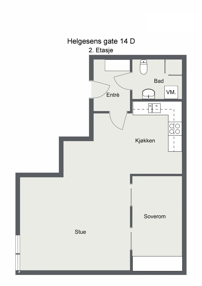 Planskisse. Leiligheten disponerer i tillegg bod på 2,8 m² i 1. etasje. Galleribilde