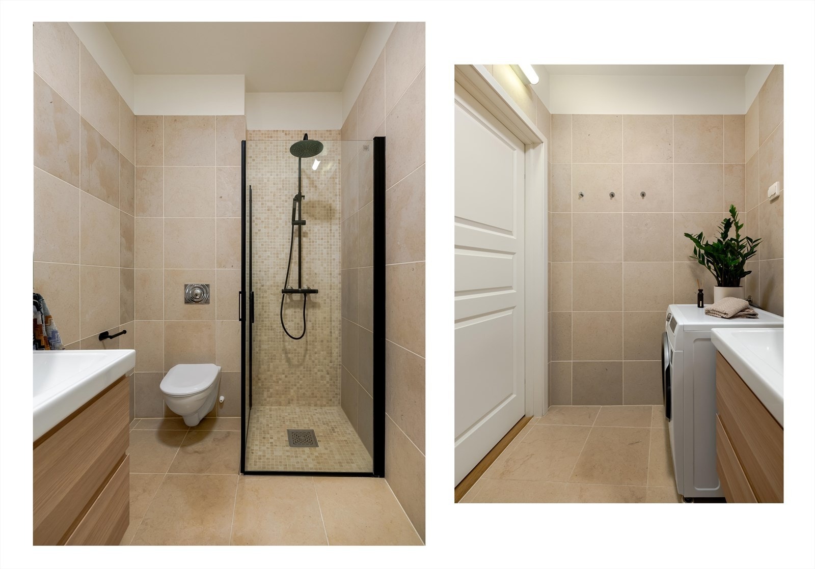 Det er også opplegg for vaskemaskin, som gjør badet praktisk og komplett. Galleribilde