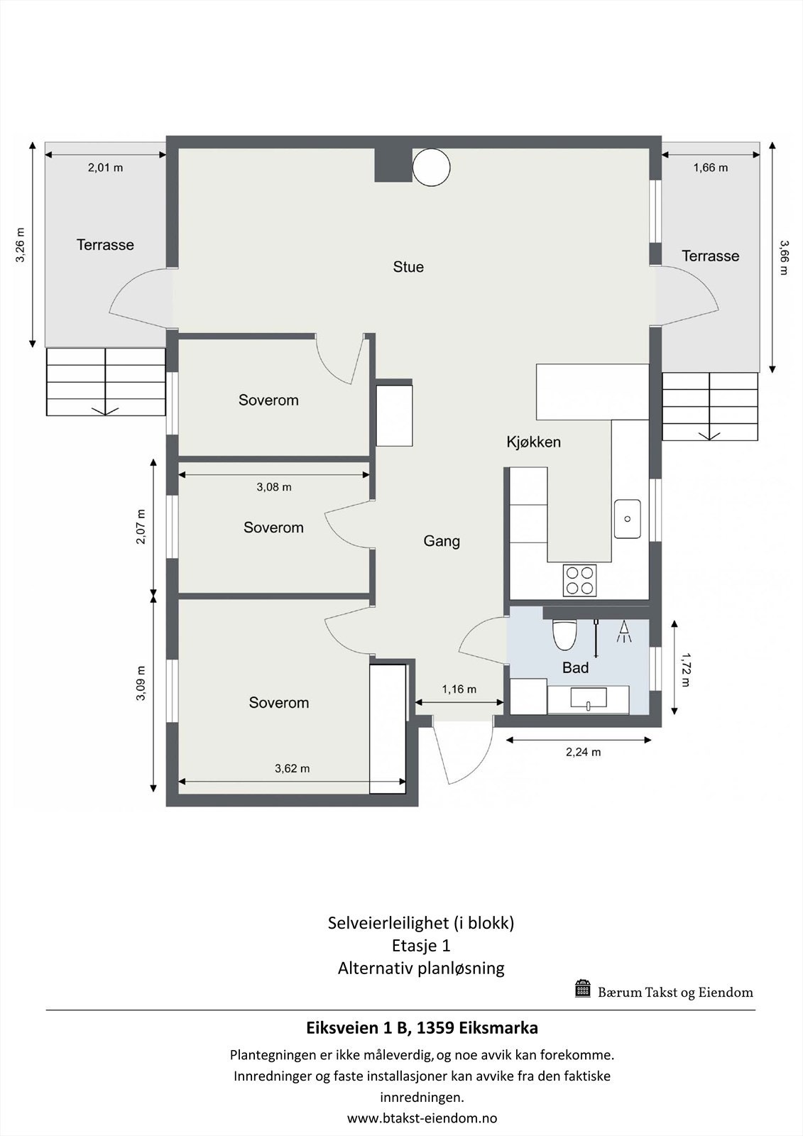 Alternativ plantegning med 3 soverom. Galleribilde