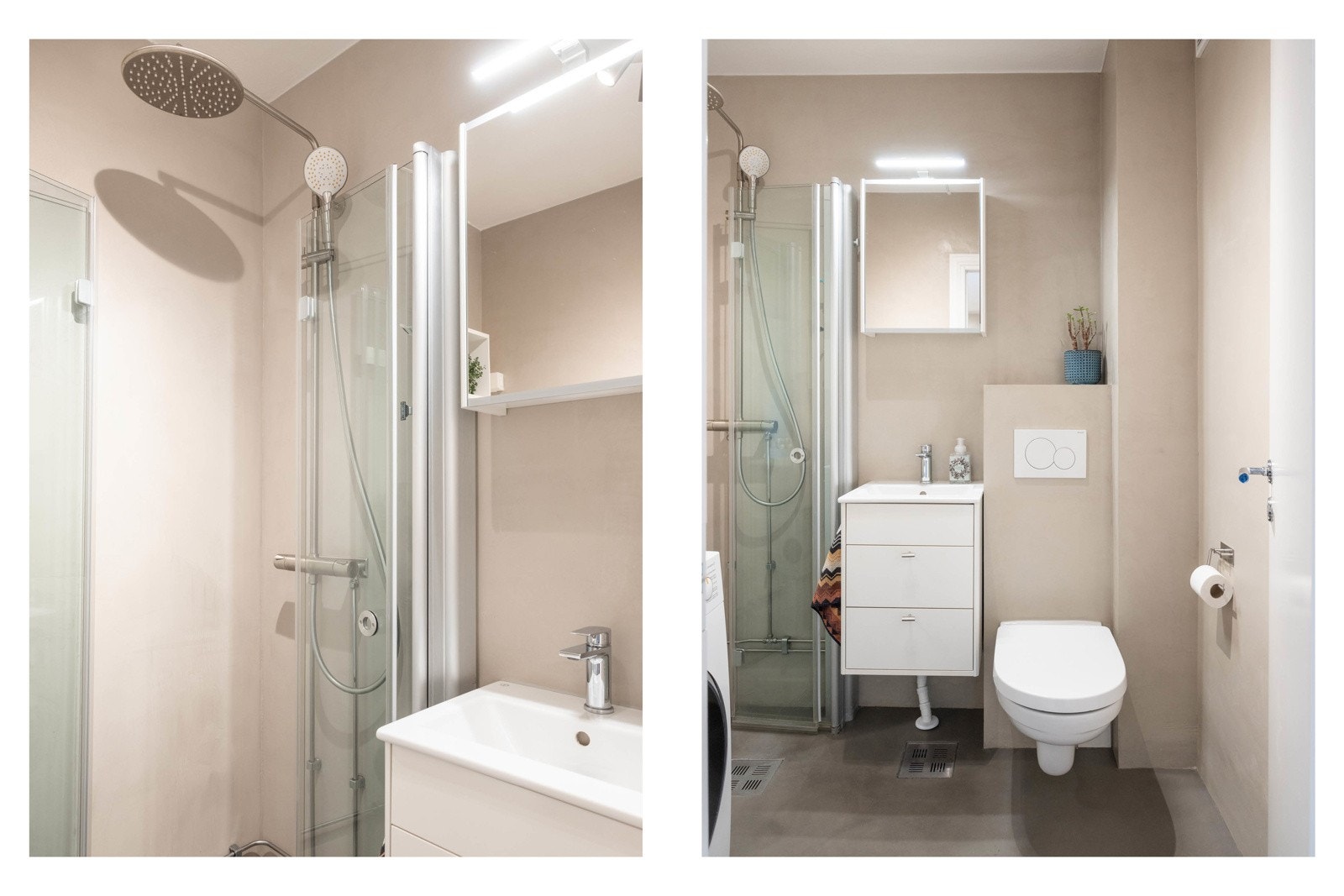 Det er elektriske varmekabler i gulv, mekanisk avtrekk og luftespalter under dør. Galleribilde