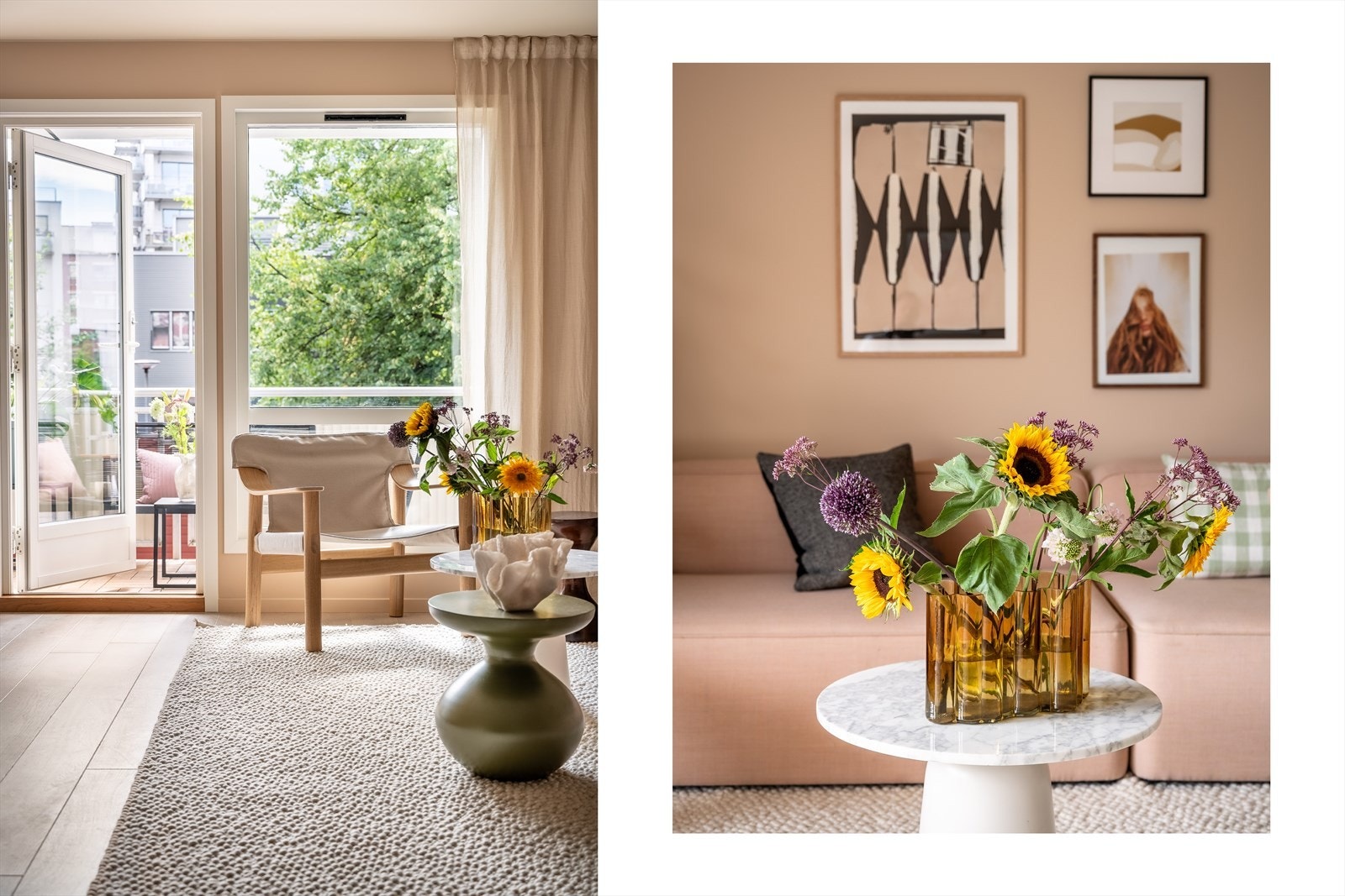 Fra stuen ser man ut på grønne omgivelser, noe som gir en følelse av å være tett på naturen - selv midt i byen. Dette er et sted man gjerne nyter dagens første kaffekopp. Galleribilde