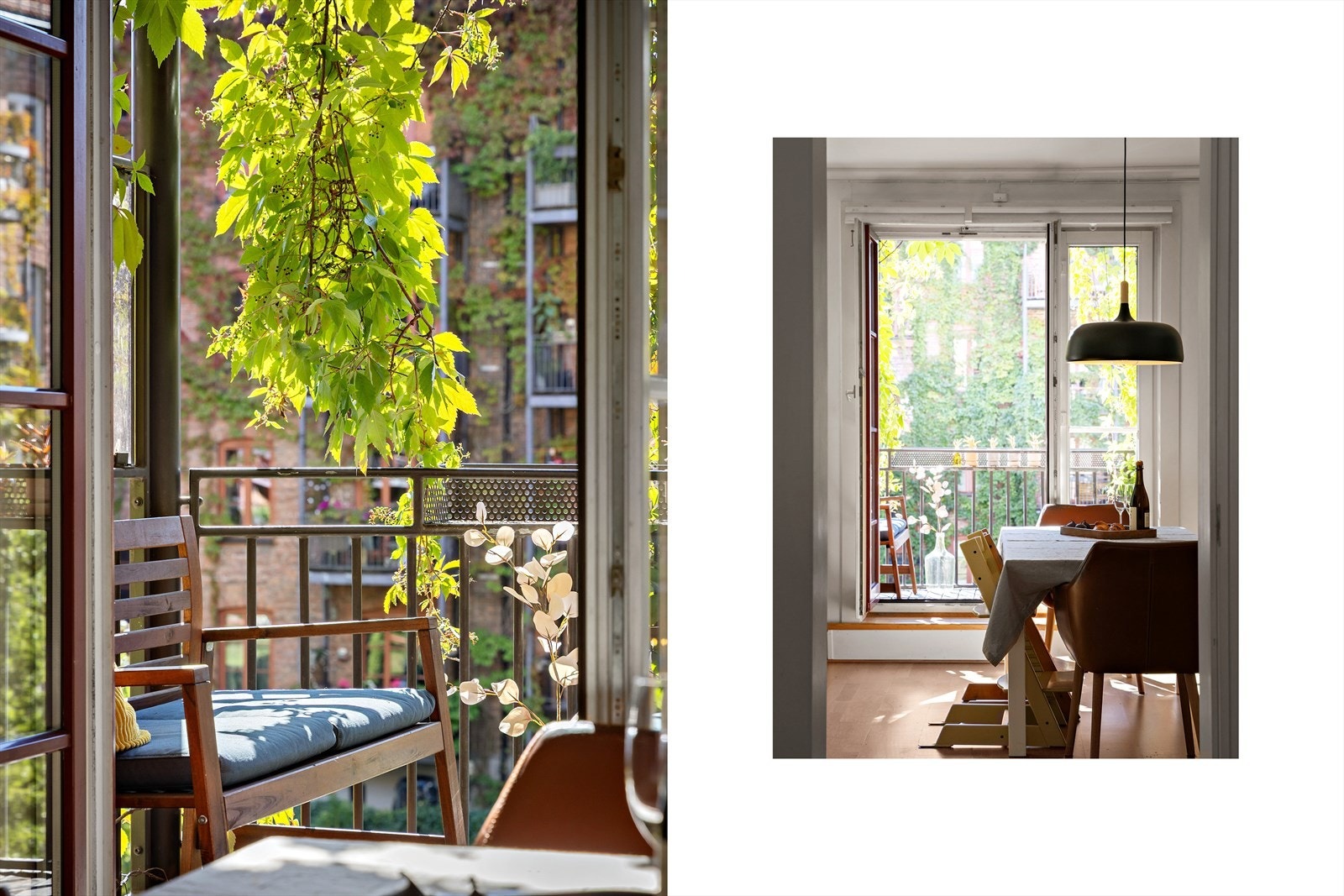 Utgang til solrik balkong fra spiseplassen. Galleribilde