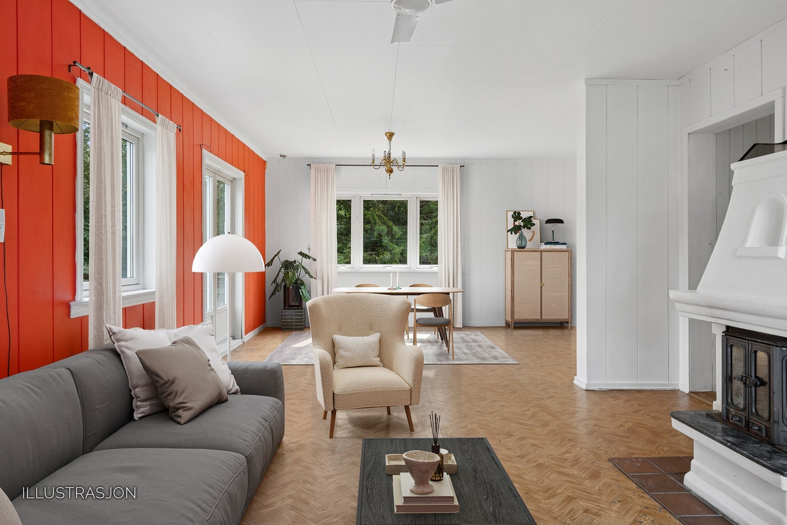 Illustrasjon av hvordan stuen kan innredes. Galleribilde