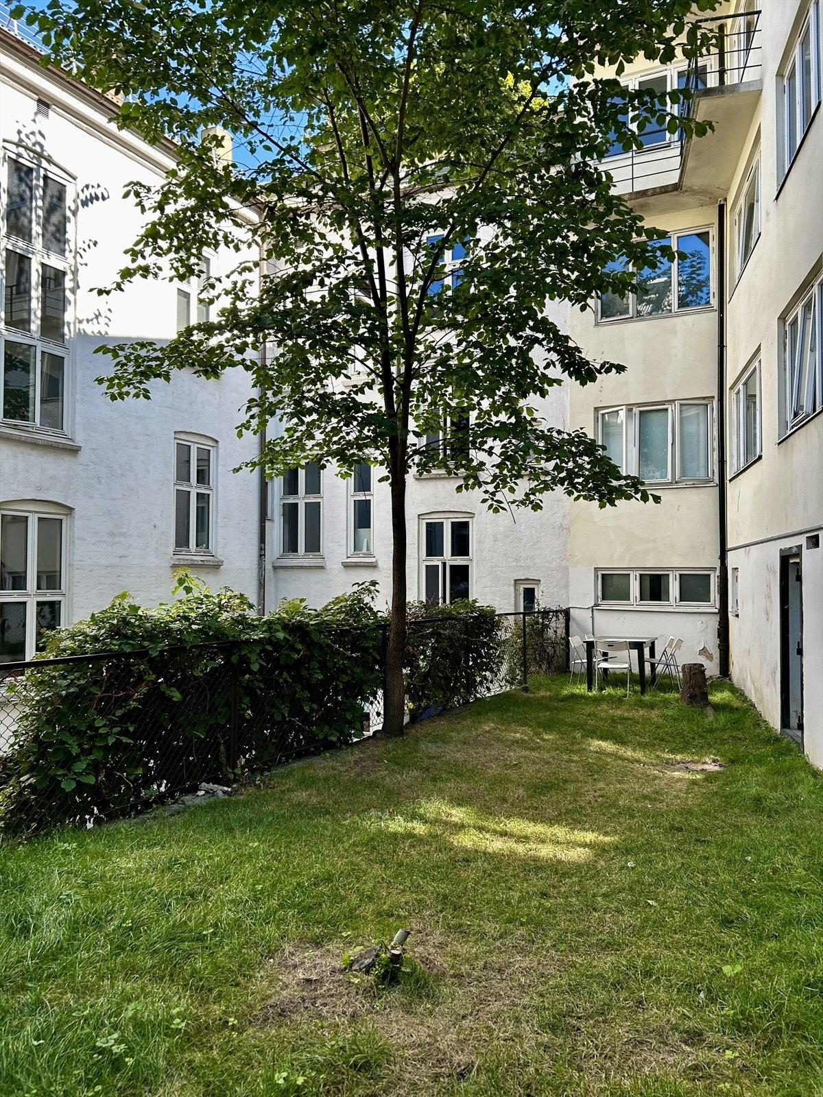 På tomten til bygget har man en hage med noen timer sol Galleribilde