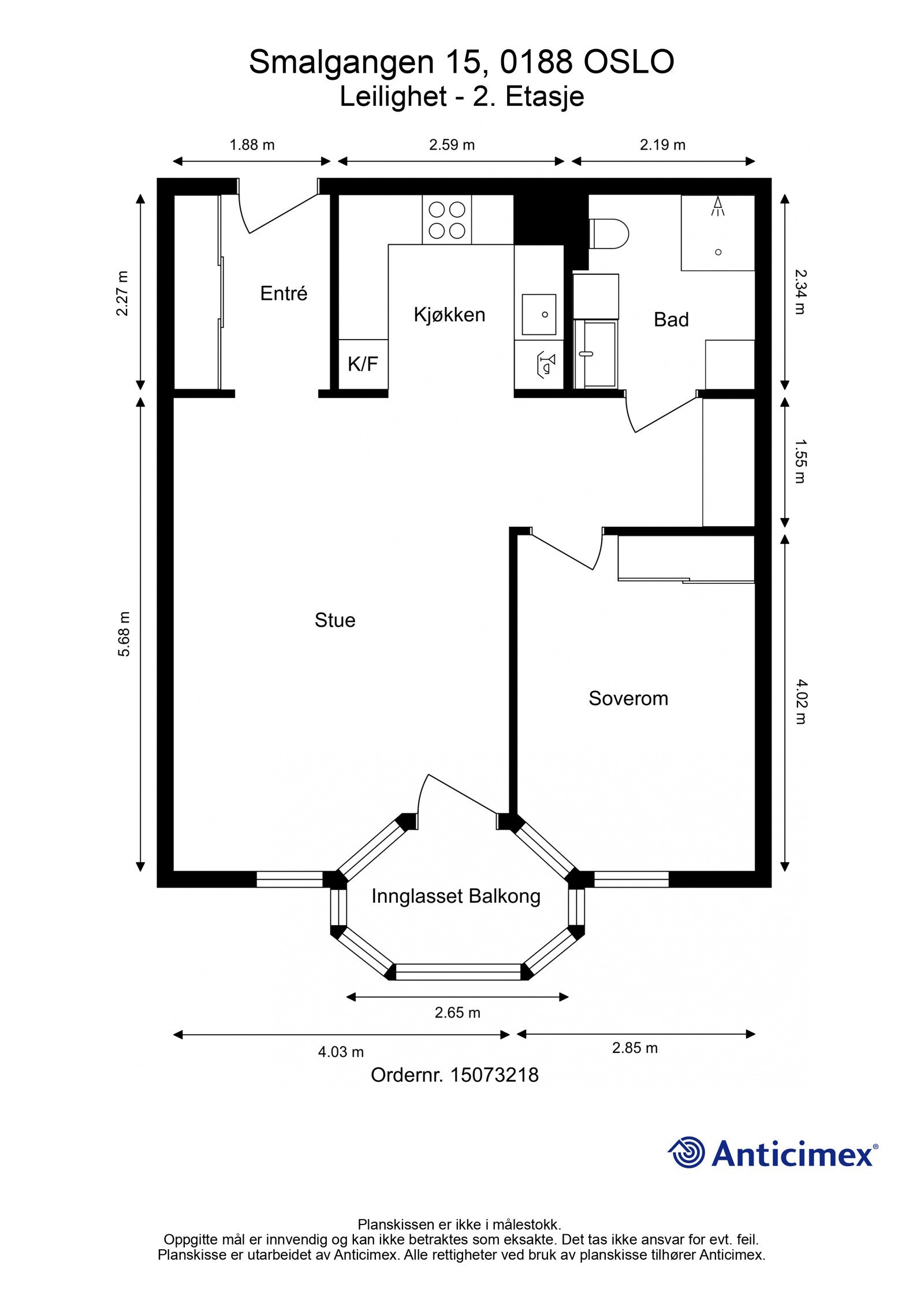 Plantegning med mål. Galleribilde
