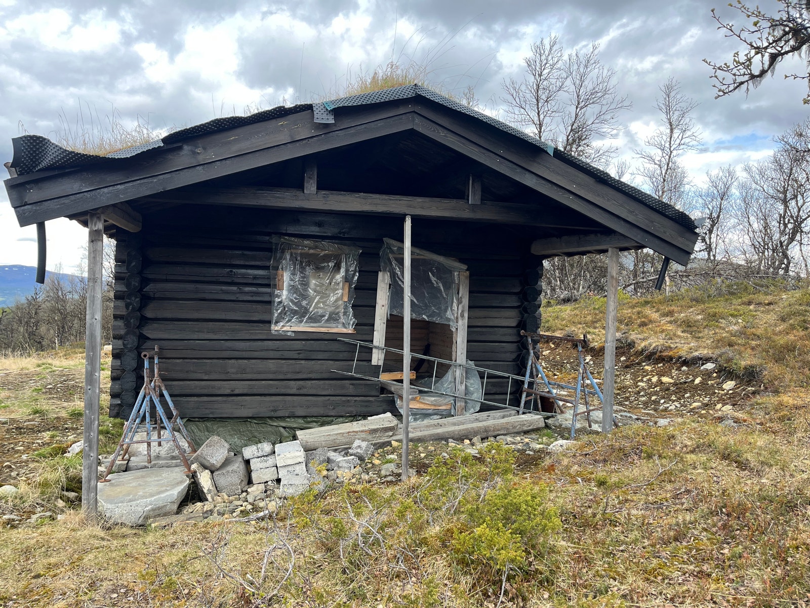 Tømmerhytte med torvtak Galleribilde