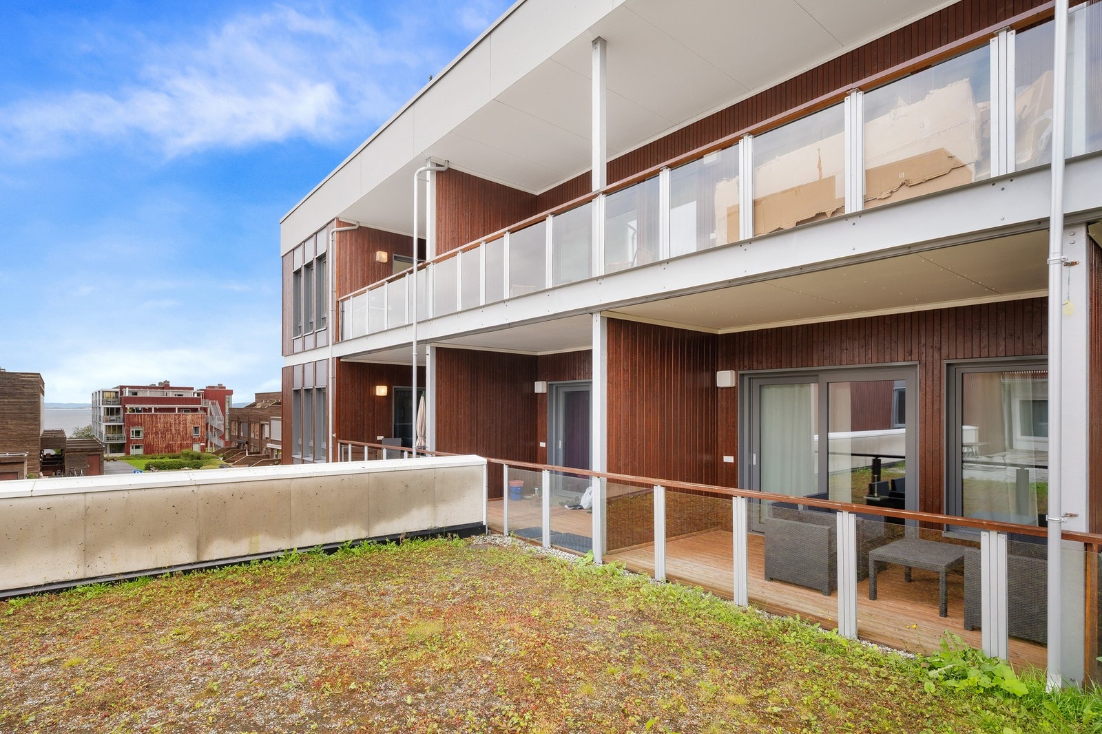 Flotte grøntarealer som er felles for beboerne i sameiet. Galleribilde