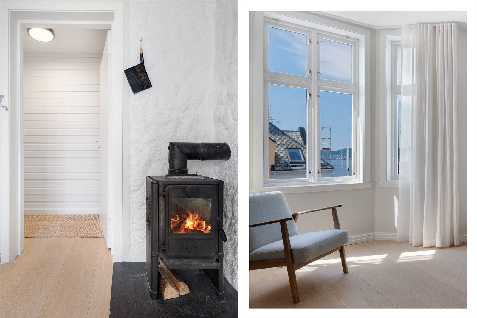 Vedfyring i stuen skaper hygge, og gir god varme Galleribilde