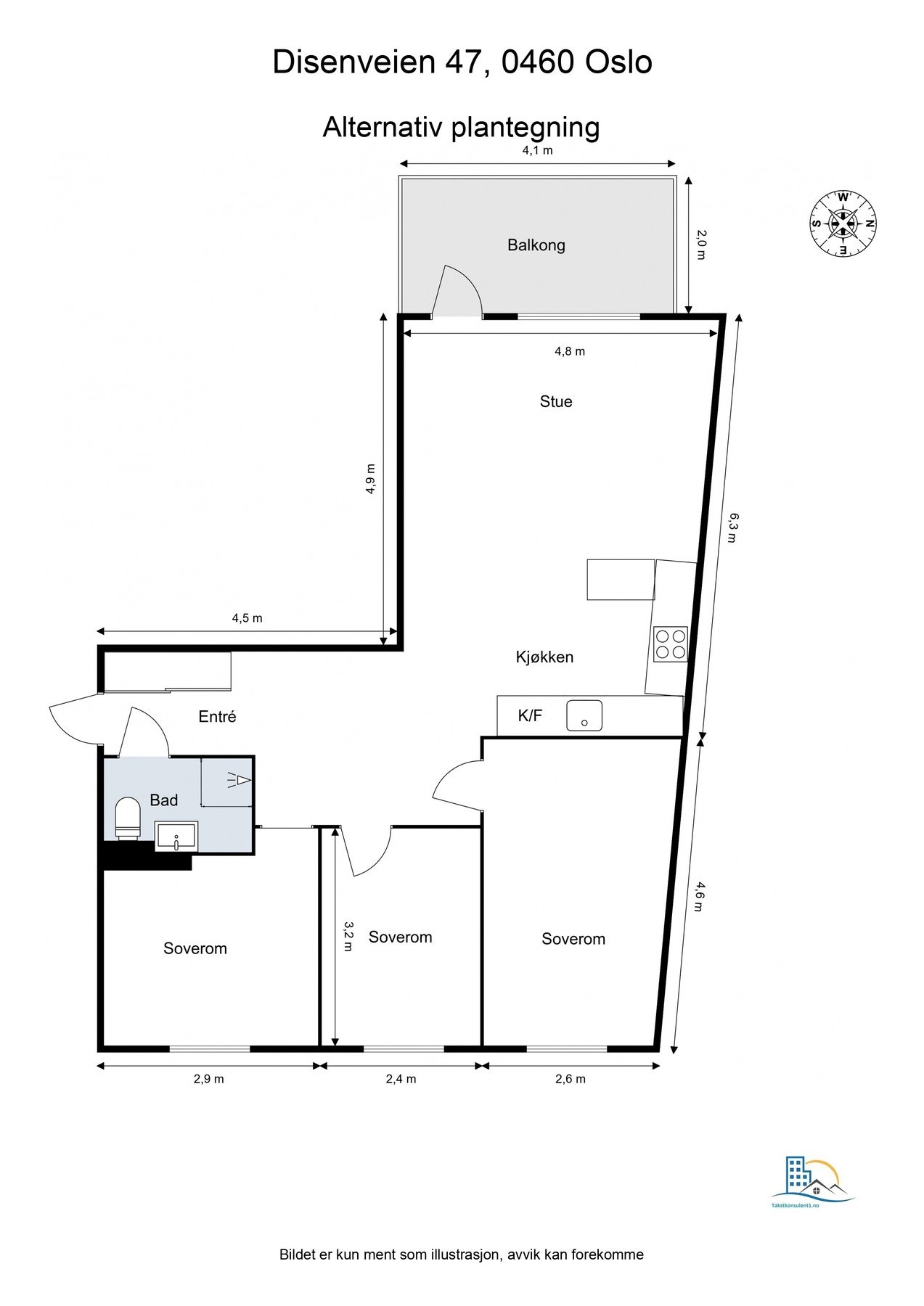 Alternativ planskisse med kjøkken flyttet til stuen og etablering av ekstra soverom. Ombygging kan kreve tillatelse fra styret, samt byggesøknad til Plan- og bygningsetaten. Galleribilde