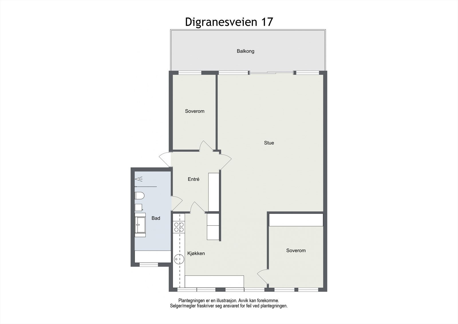 Planskisse. Leiligheten har 2 stk. eksterne boder i underetasjen. Galleribilde