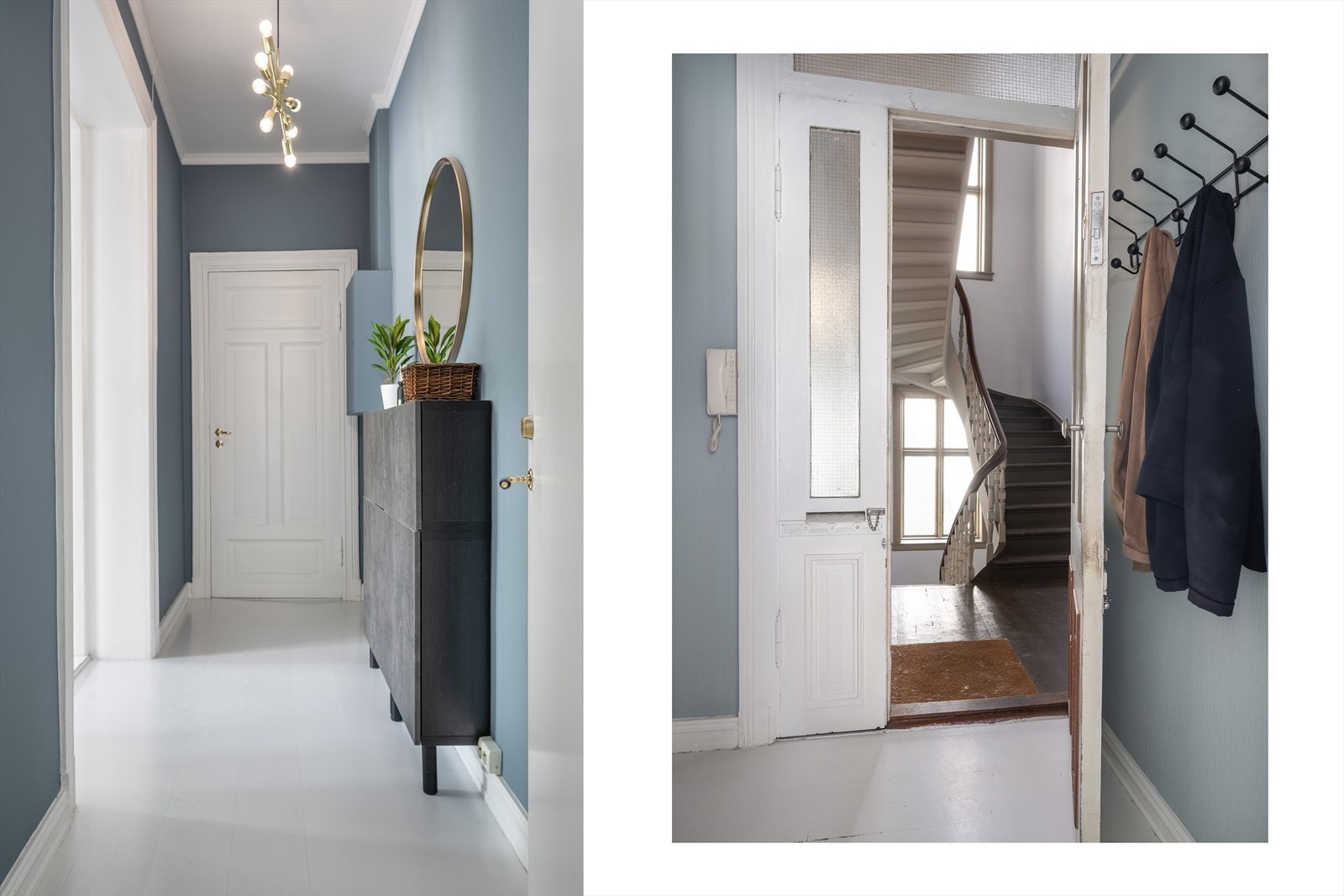 Innbydende entré som ønsker deg velkommen inn i denne klassiske bygårdsleiligheten. Galleribilde