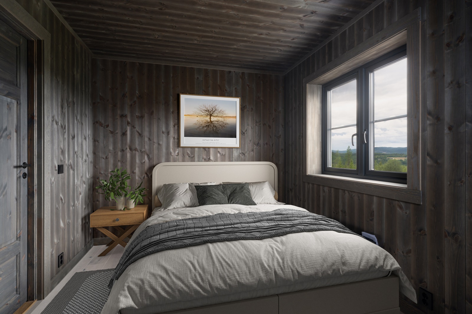 Hovedsoverommet har plass til dobbeltseng, nattbord,garderobe m.m Galleribilde