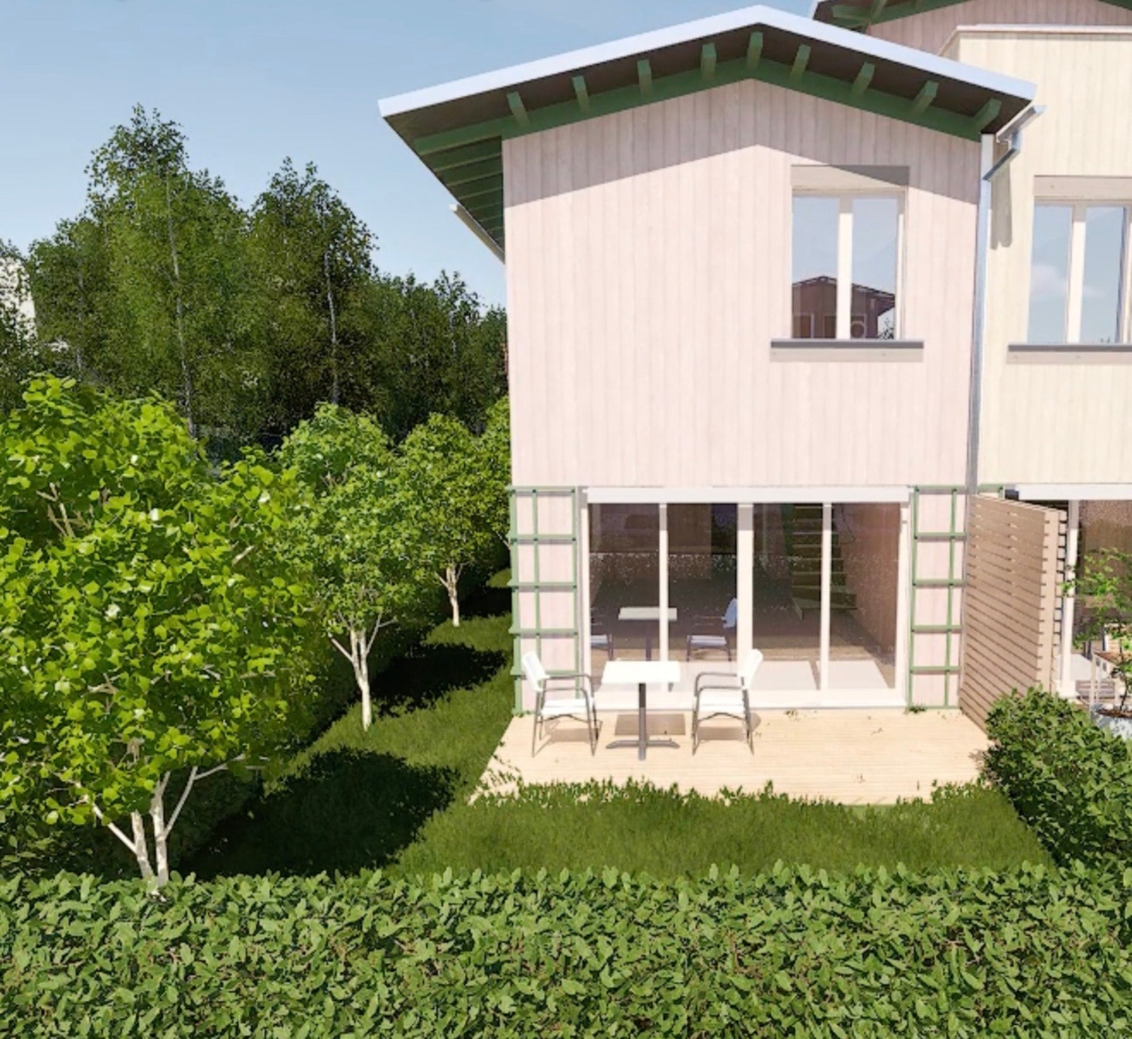 Bildet er tatt fra utbyggers solmodell og viser beliggenheten og utseendet til rekkehuset. Bildet kan avvike fra ferdig leveranse Galleribilde