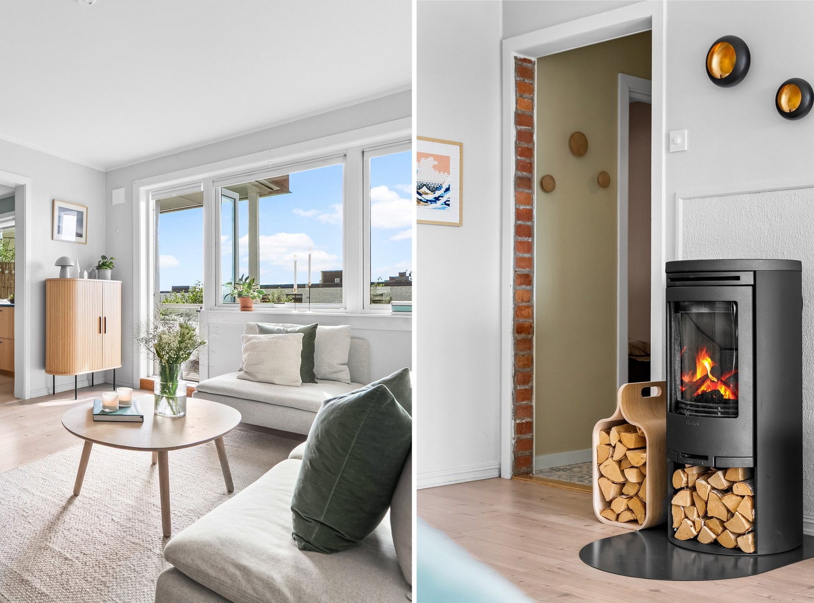 I stuen er det en peisovn som gjør det lille ekstra. Pipeløpet ble rehabilitert av borettslaget i 2018/19. Galleribilde