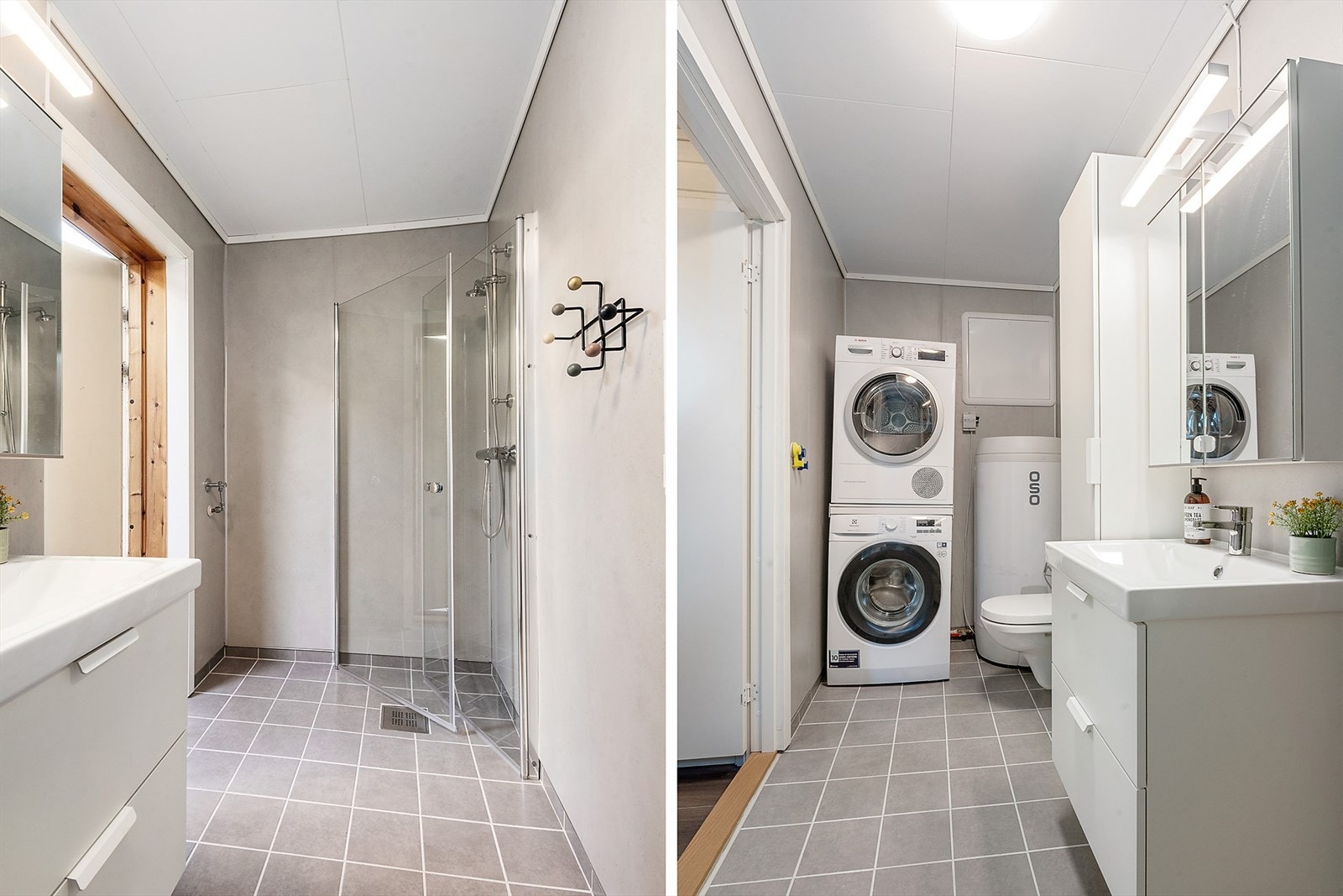 I hovedetasjen er det bad i kombinasjon med vaskerom. Galleribilde