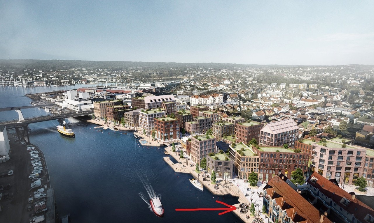 Slik ser utbyggerne for seg utviklingen av Trosvikstranda. Her ligger butikklokalene meget gunstig til. Galleribilde