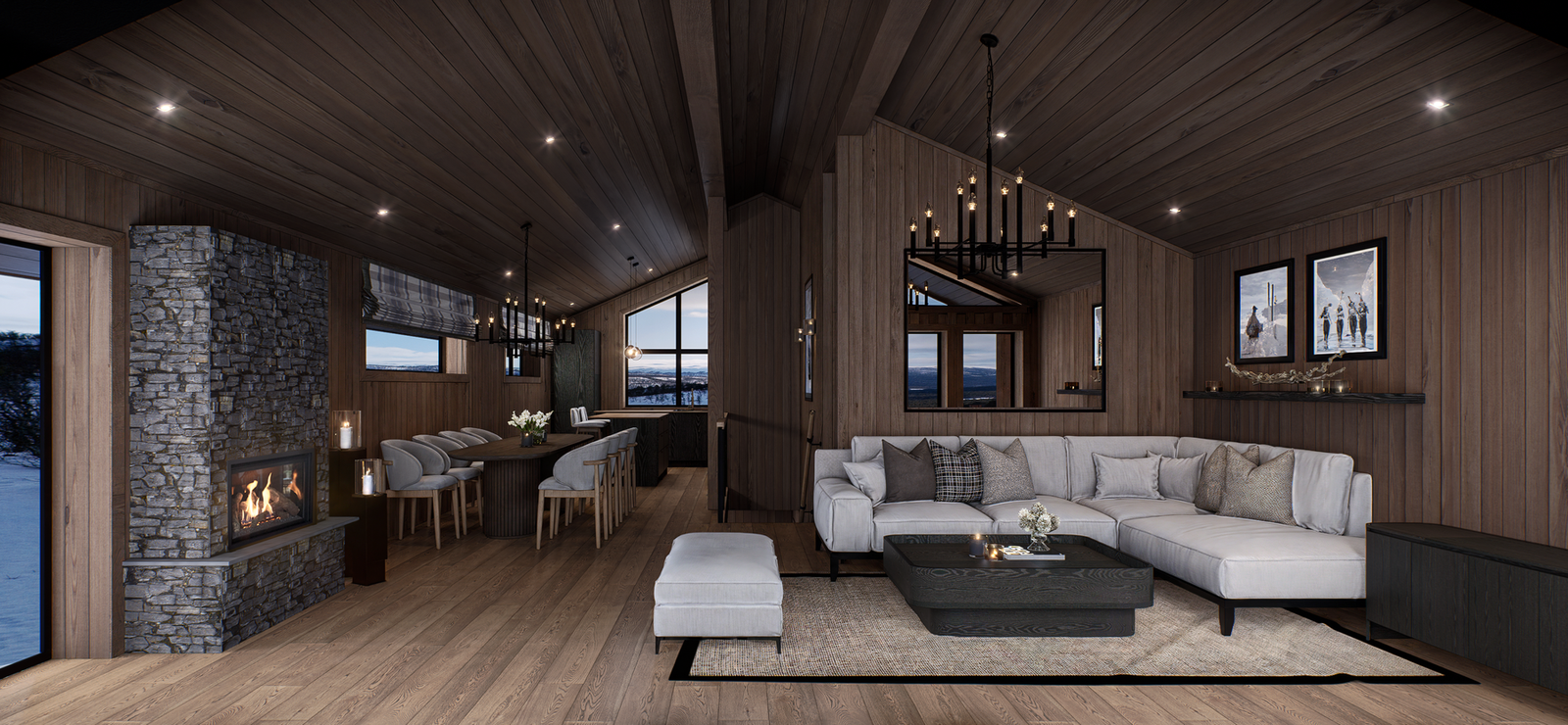 Høgfonna Chalet kombinerer eksklusiv nordisk design, effektiv arealutnyttelse, og moderne fasiliteter (Illustrasjon, avvik kan forekomme) Galleribilde