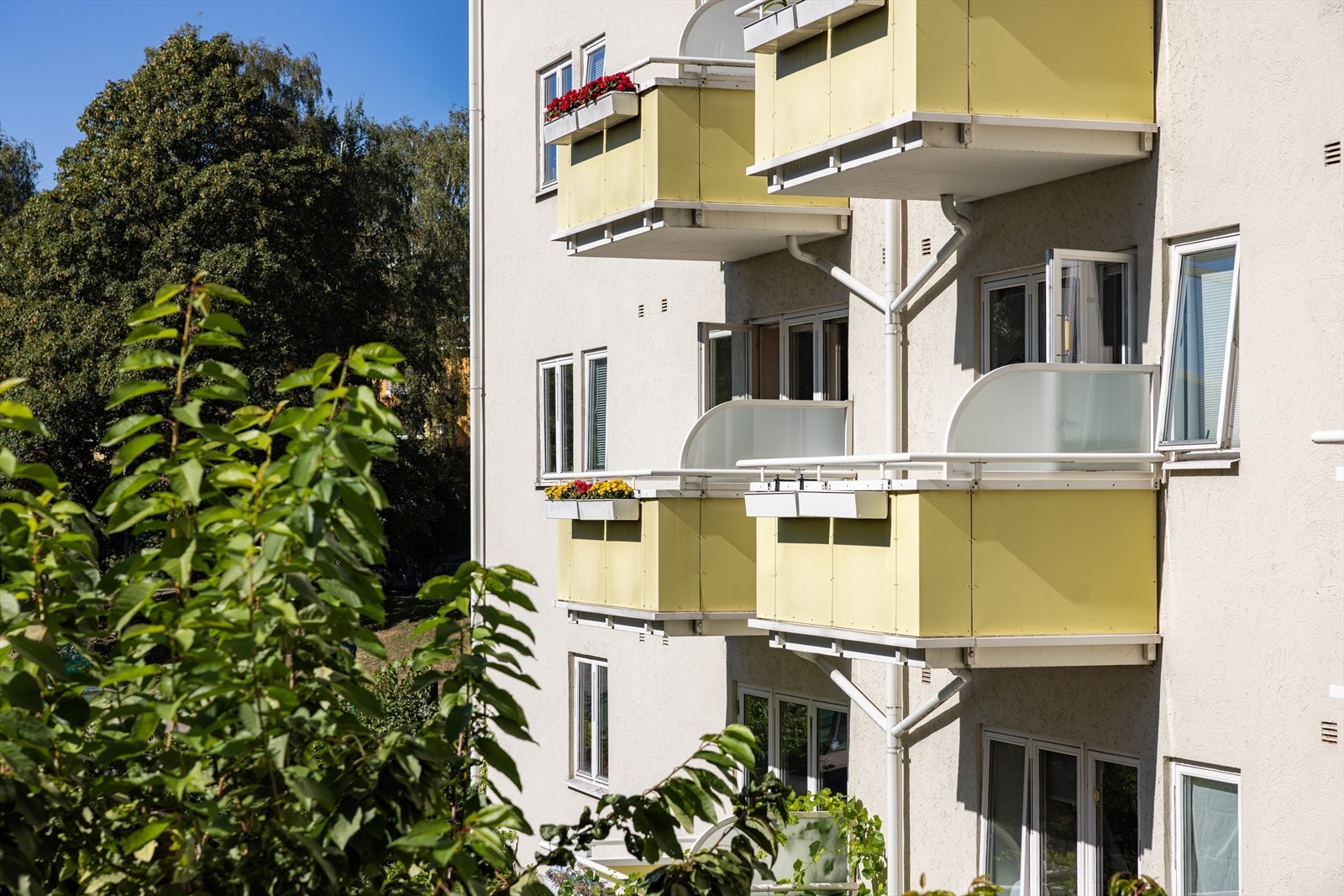 Leiligheten ligger plassert i en høy 1.etasje. Galleribilde