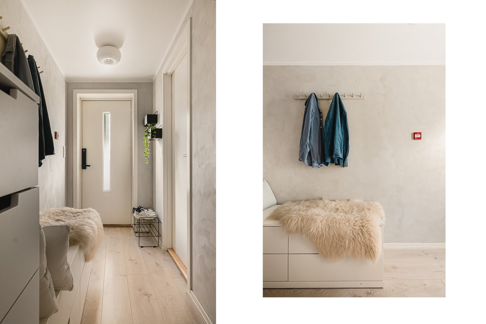 Lyst og pent inngangsparti med god plass til sko og yttertøy Galleribilde